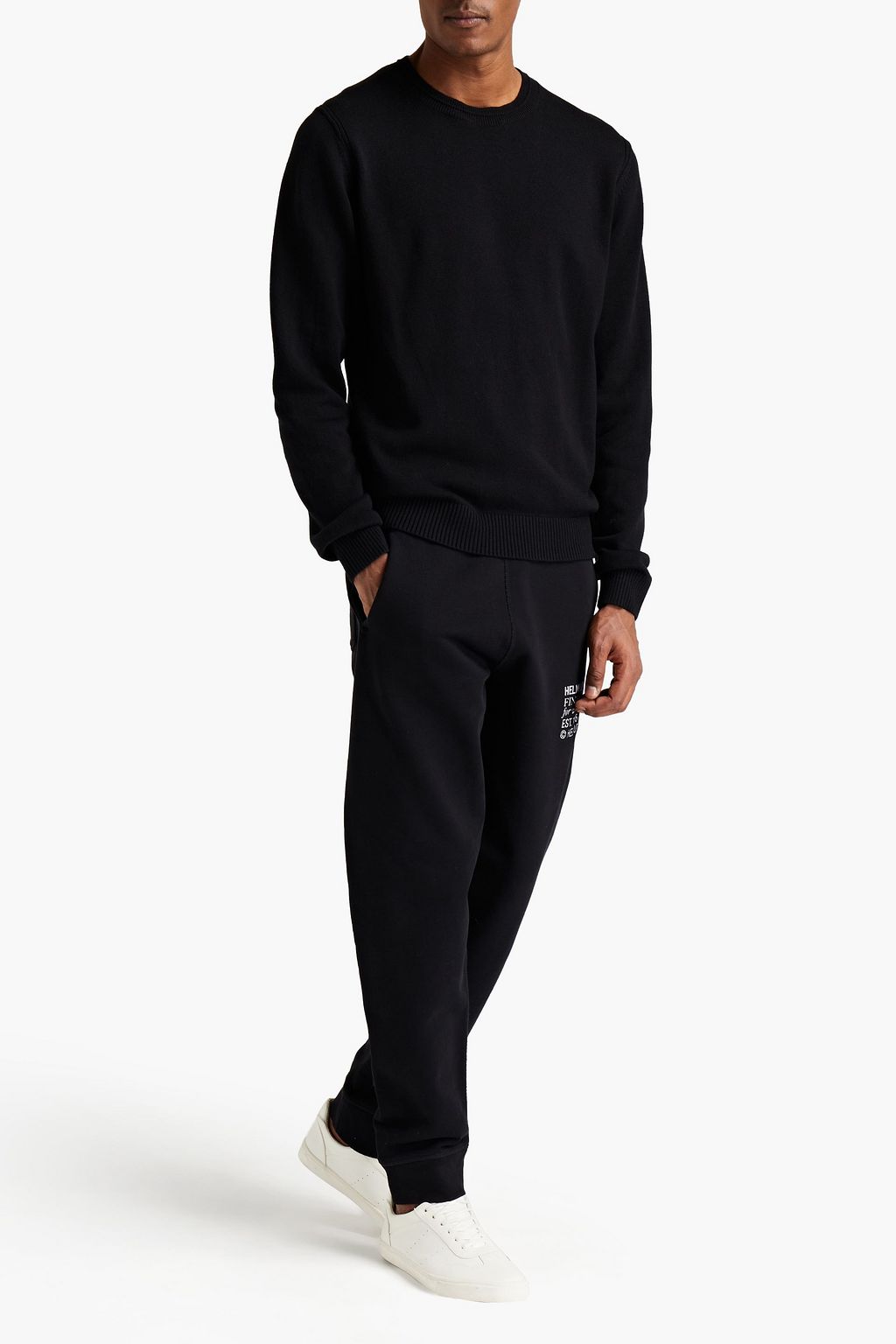 HELMUT LANG Embroidered cotton-fleece sweatpants