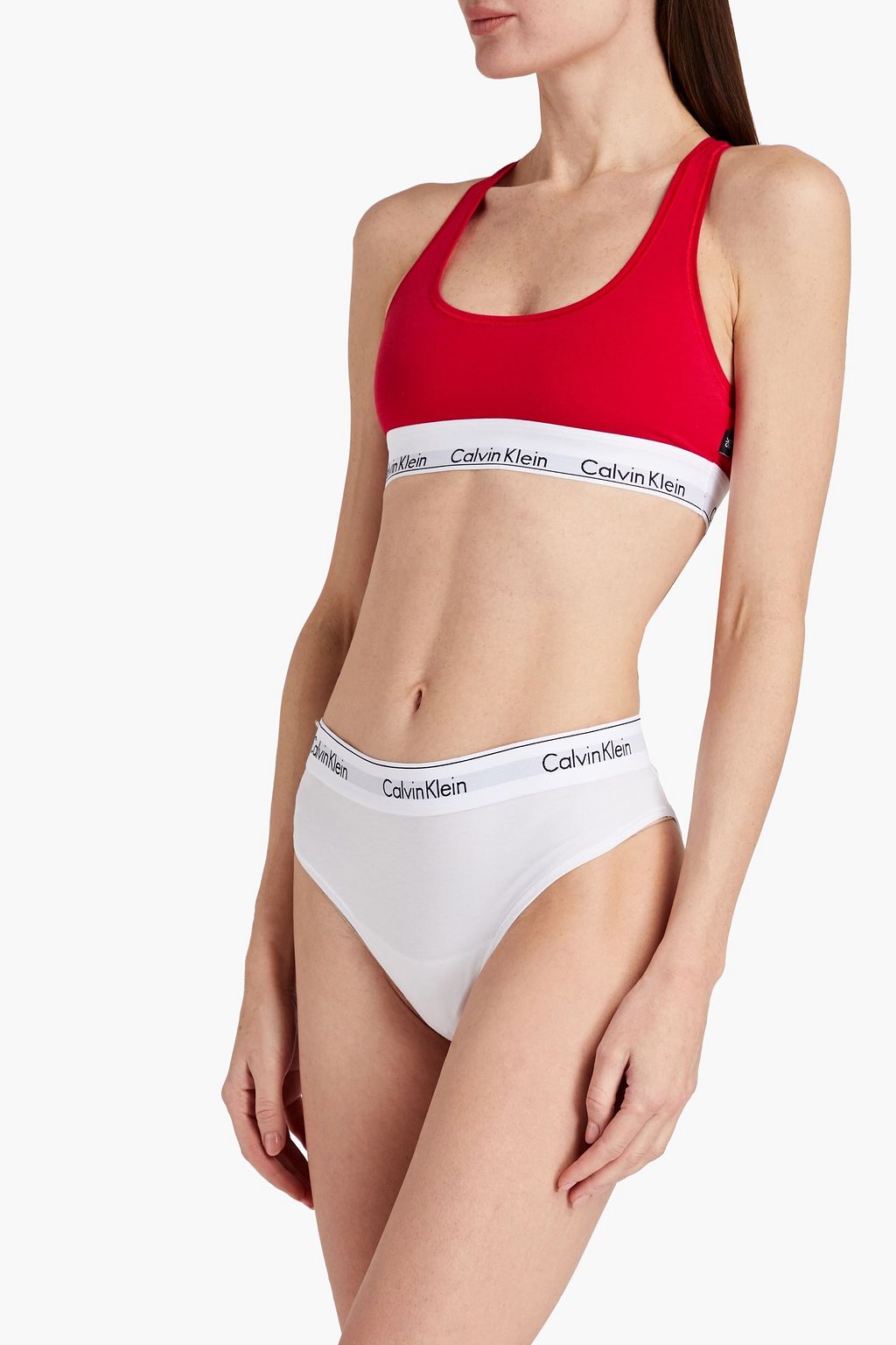 CALVIN KLEIN Mélange cotton-blend jersey mid-rise briefs
