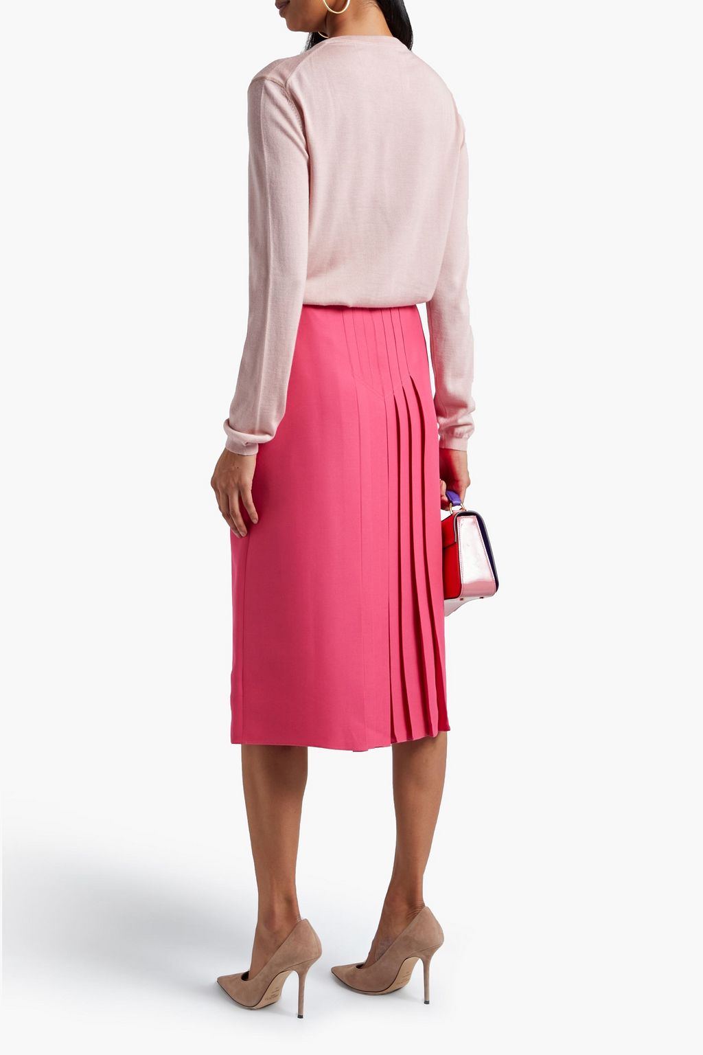 VALENTINO GARAVANI Pleated wool and silk-blend skirt