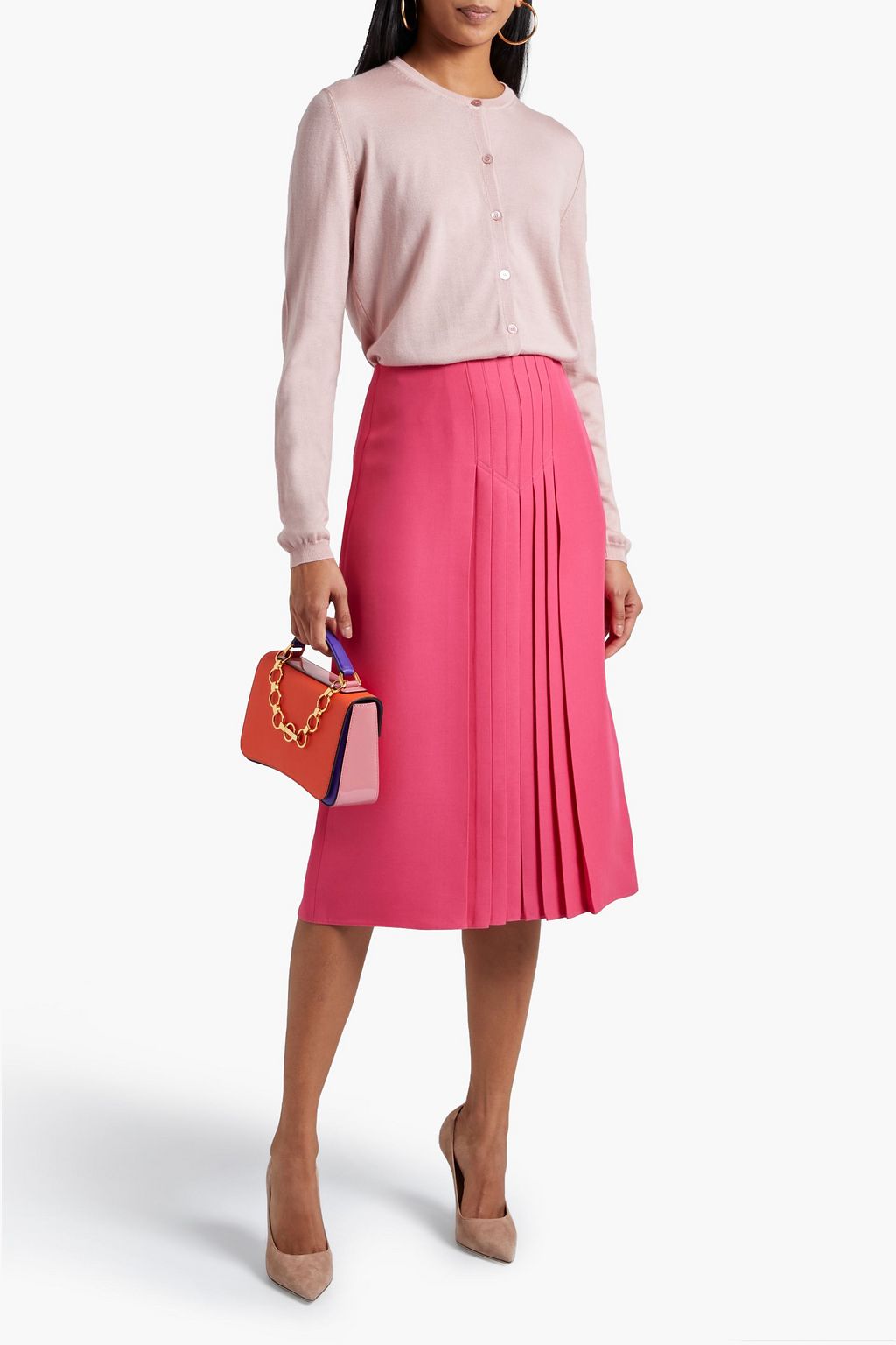 VALENTINO GARAVANI Pleated wool and silk-blend skirt