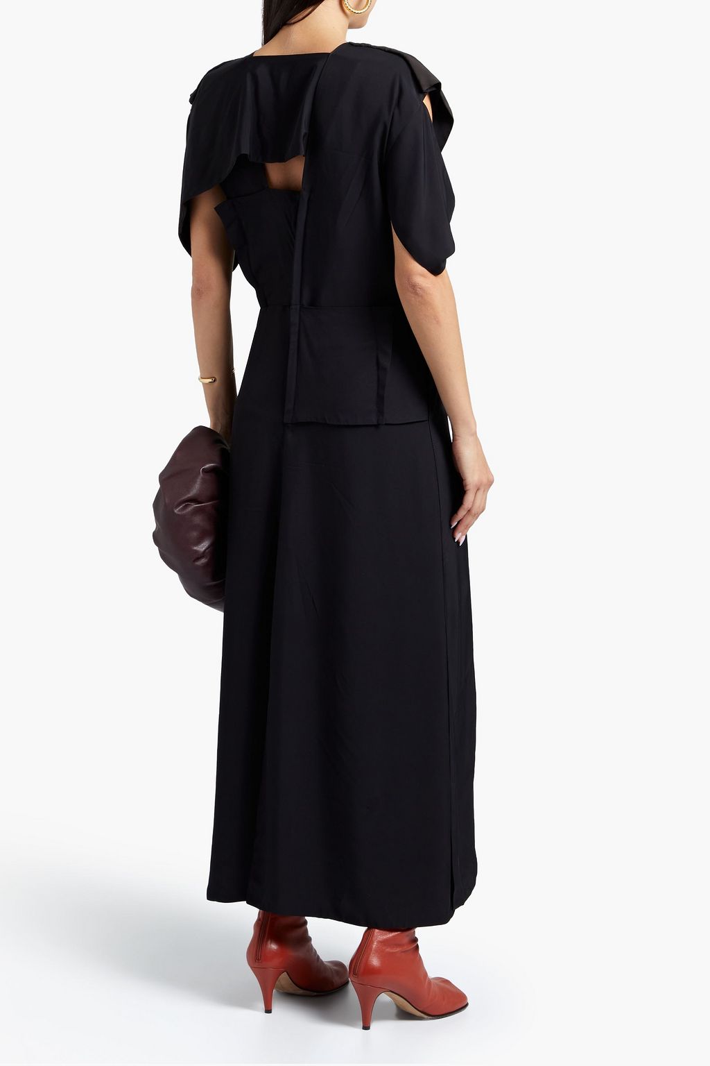 BOTTEGA VENETA Cold-shoulder cutout two-tone satin-twill midi dress
