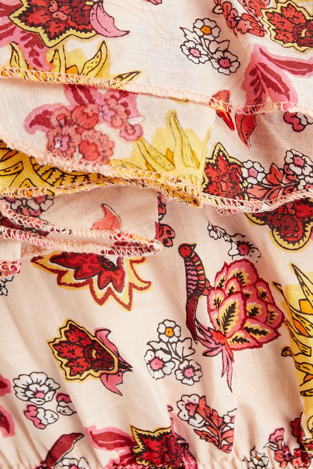 SUNDRESS Bedrucktes Cropped Oberteil aus einer Baumwoll-Seidenmischung mit asymmetrischer Schulterpartie