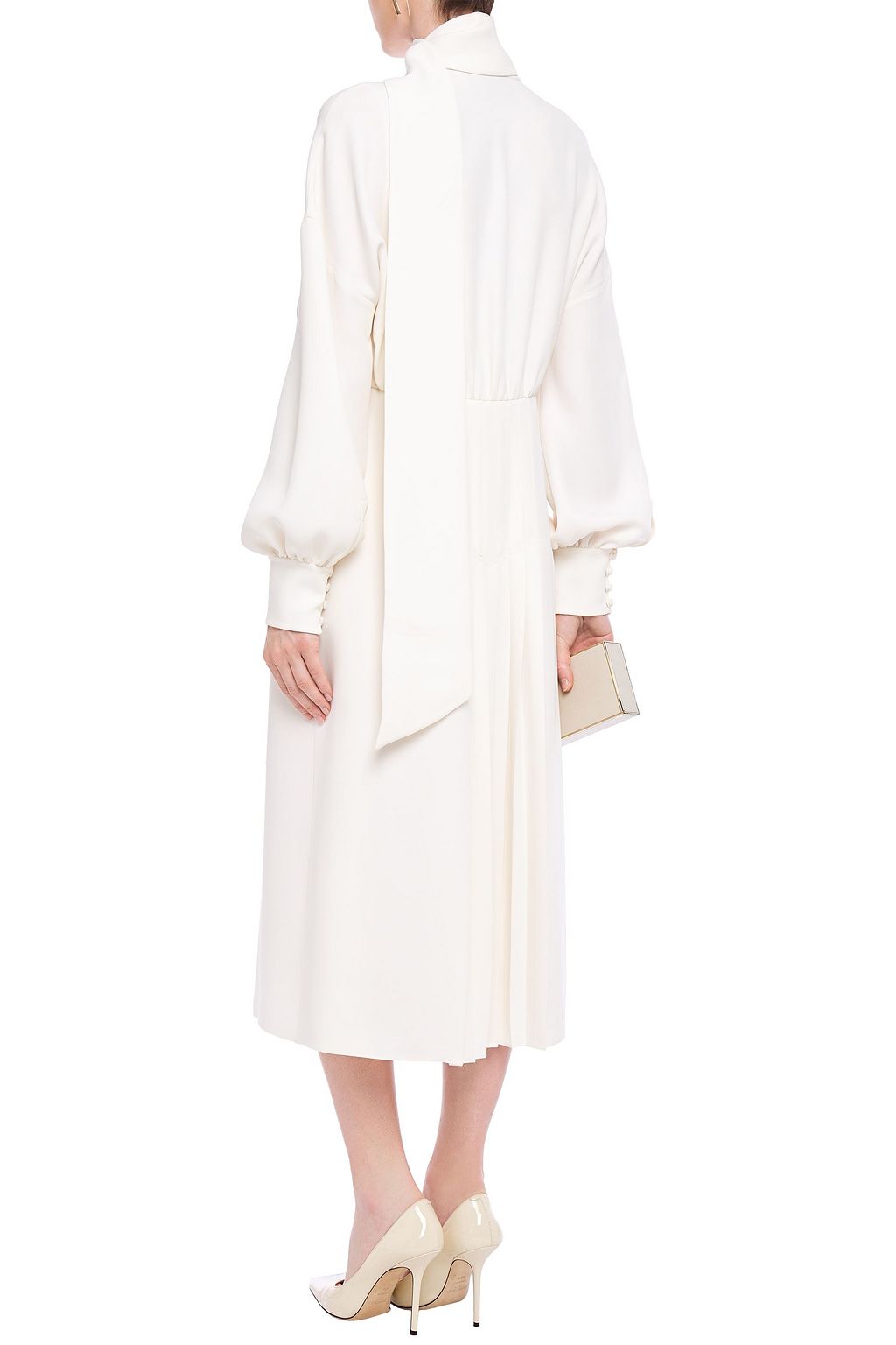 VALENTINO GARAVANI Tie-neck pleated silk-crepe midi dress