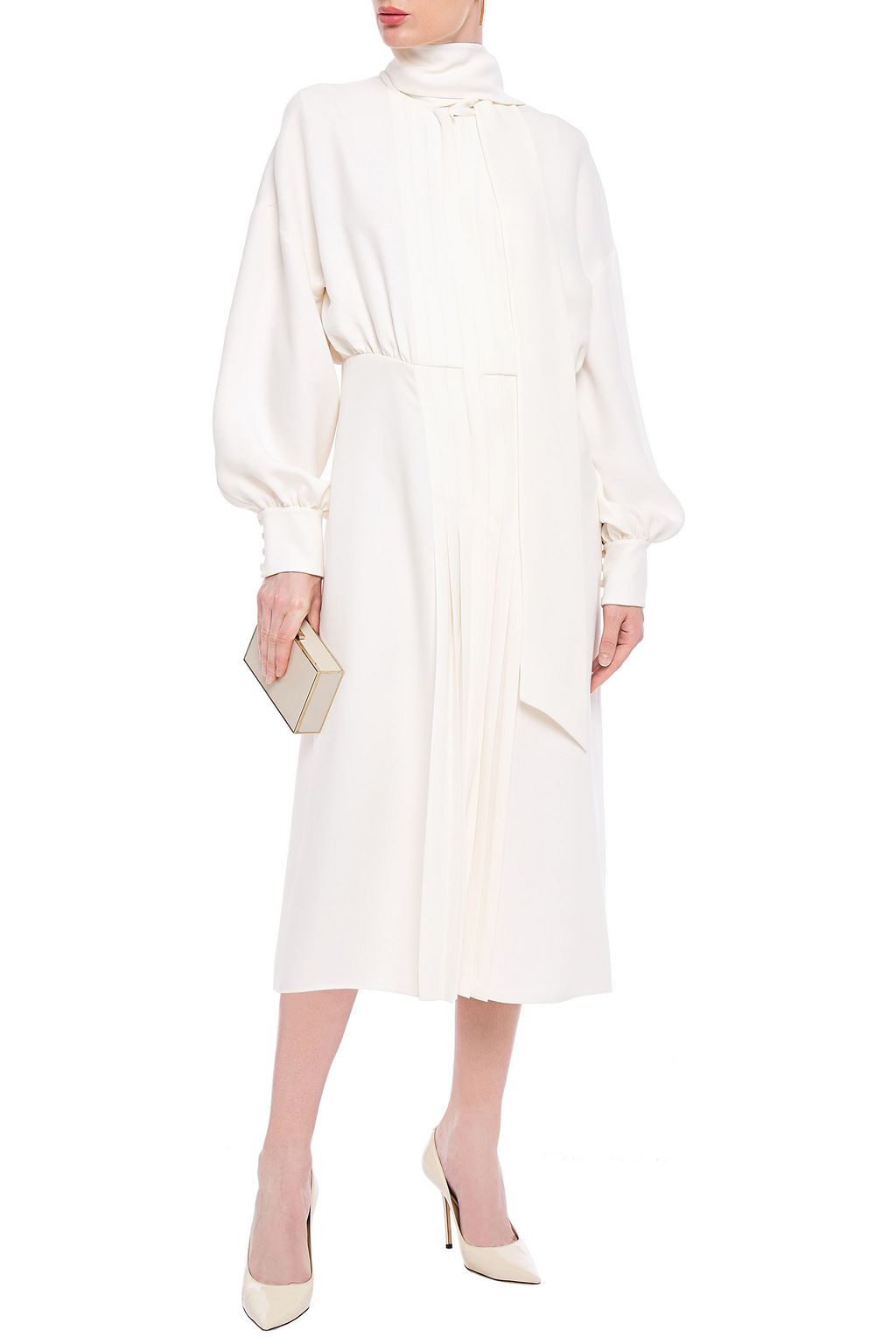 VALENTINO GARAVANI Tie-neck pleated silk-crepe midi dress