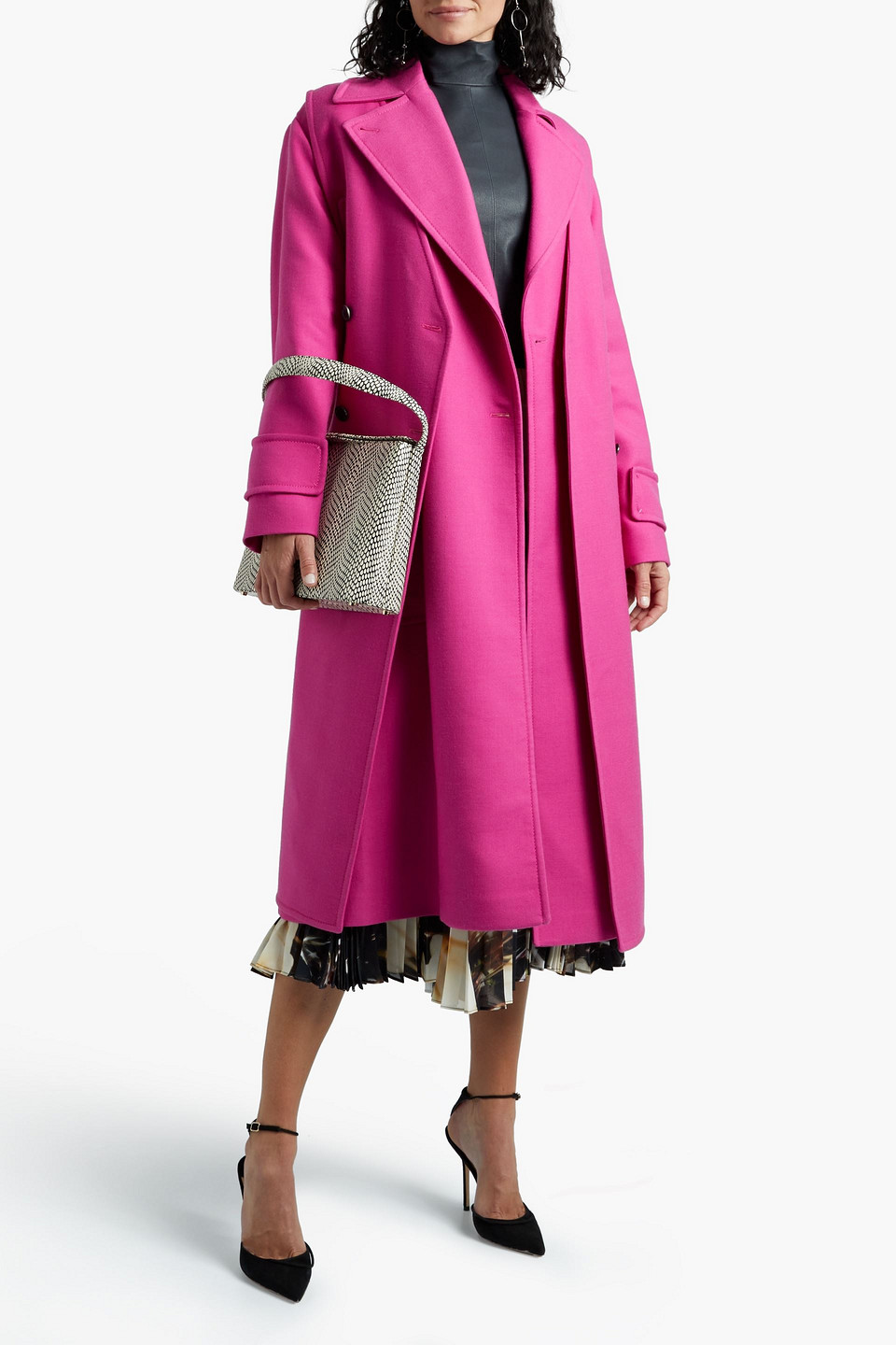 Valentino Double-breasted Layered Wool-blend Gabardine Coat In Fuchsia