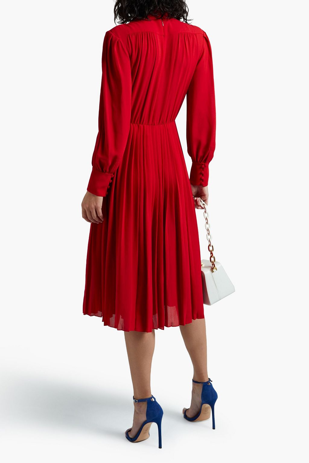 VALENTINO GARAVANI リボンタイ プリーツ入り シルククレープデシン ワンピース