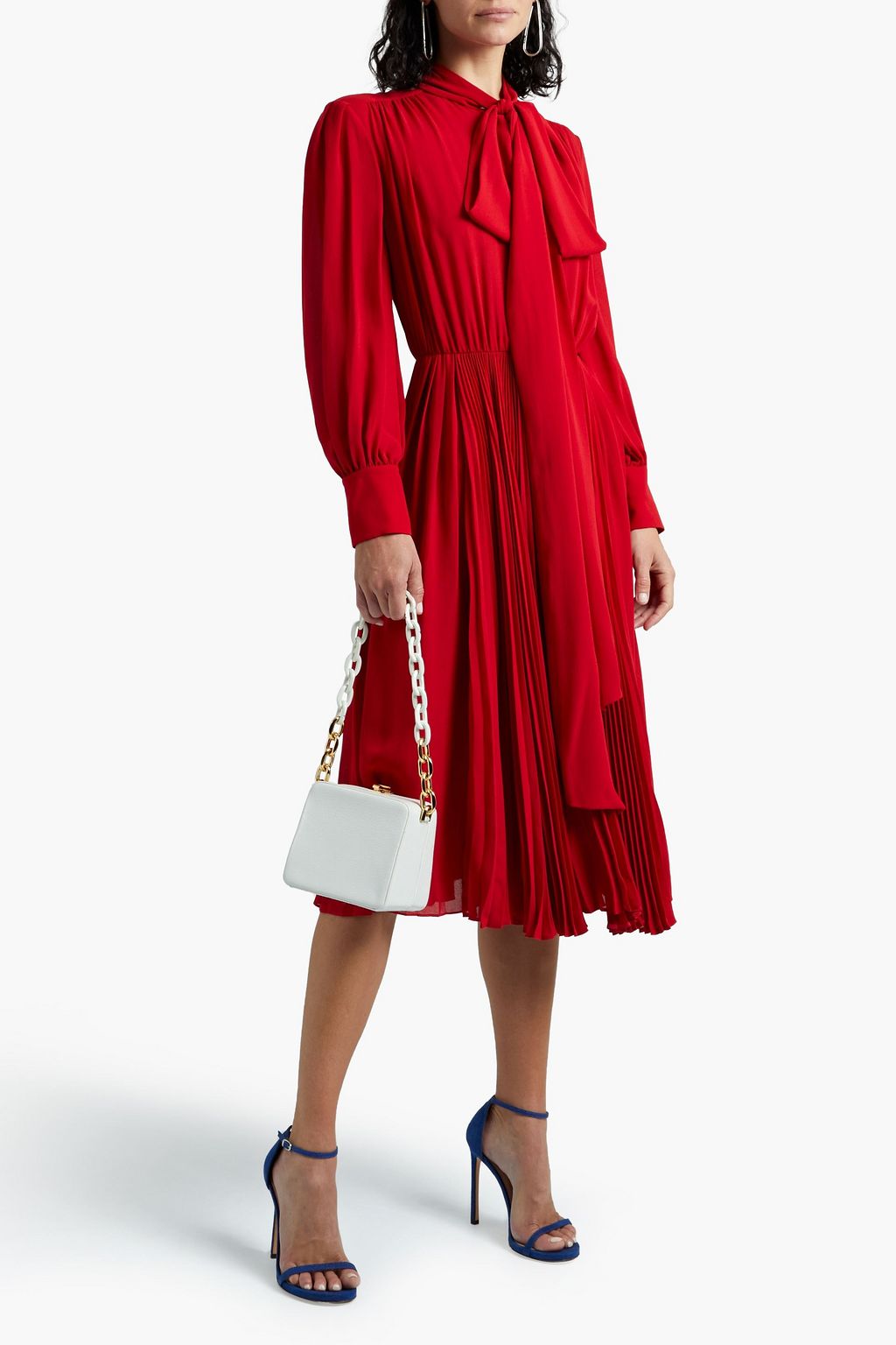 VALENTINO GARAVANI リボンタイ プリーツ入り シルククレープデシン ワンピース
