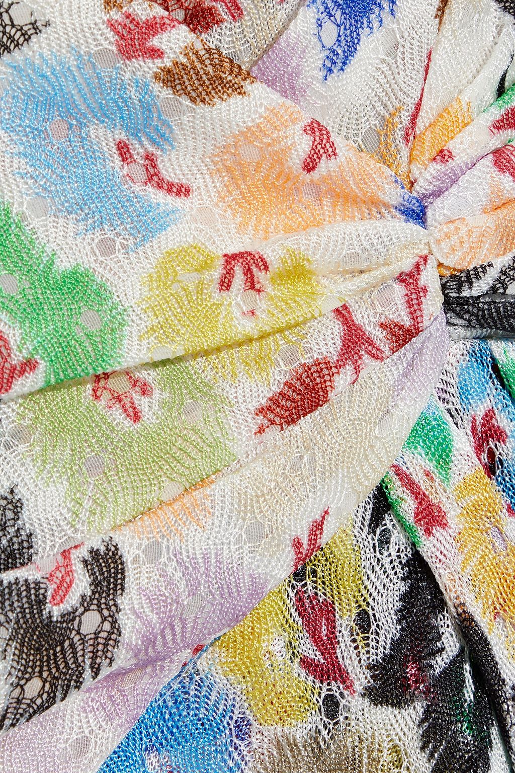 MISSONI فستان قصير من نسيج محبوك بنمط كروشيه بتصميم ملتف مطبّع برسومات