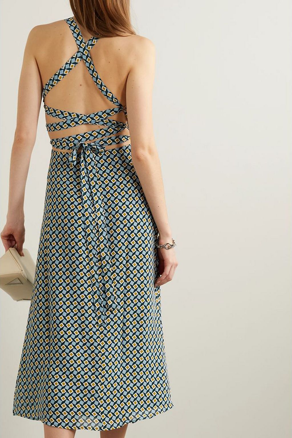 REFORMATION Callan lace-up printed crepe midi dress