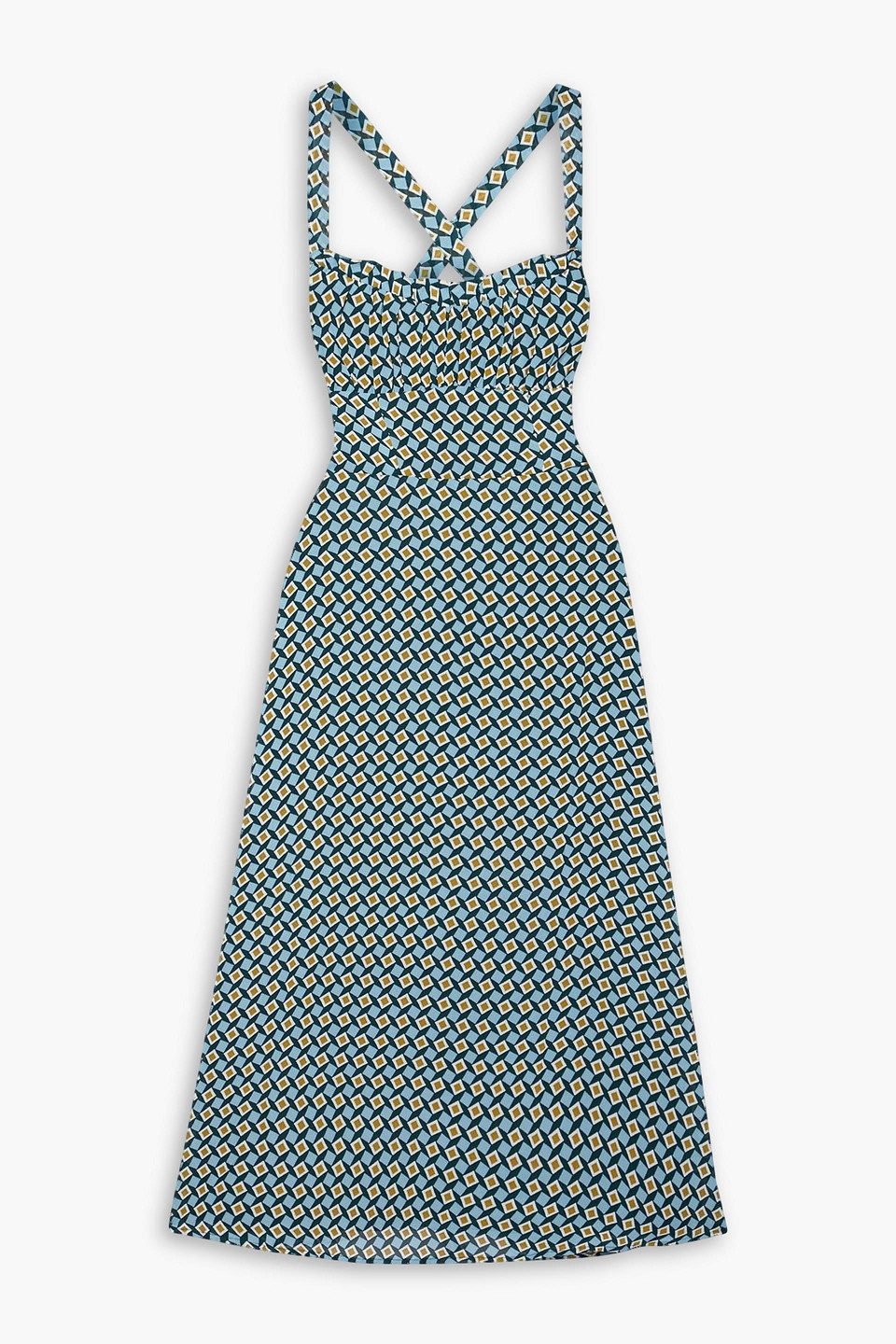 Reformation Callan Lace-up Printed Crepe Midi Dress In Blue | ModeSens