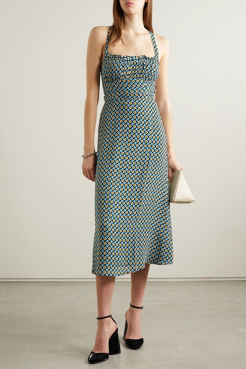 REFORMATION Callan lace-up printed crepe midi dress