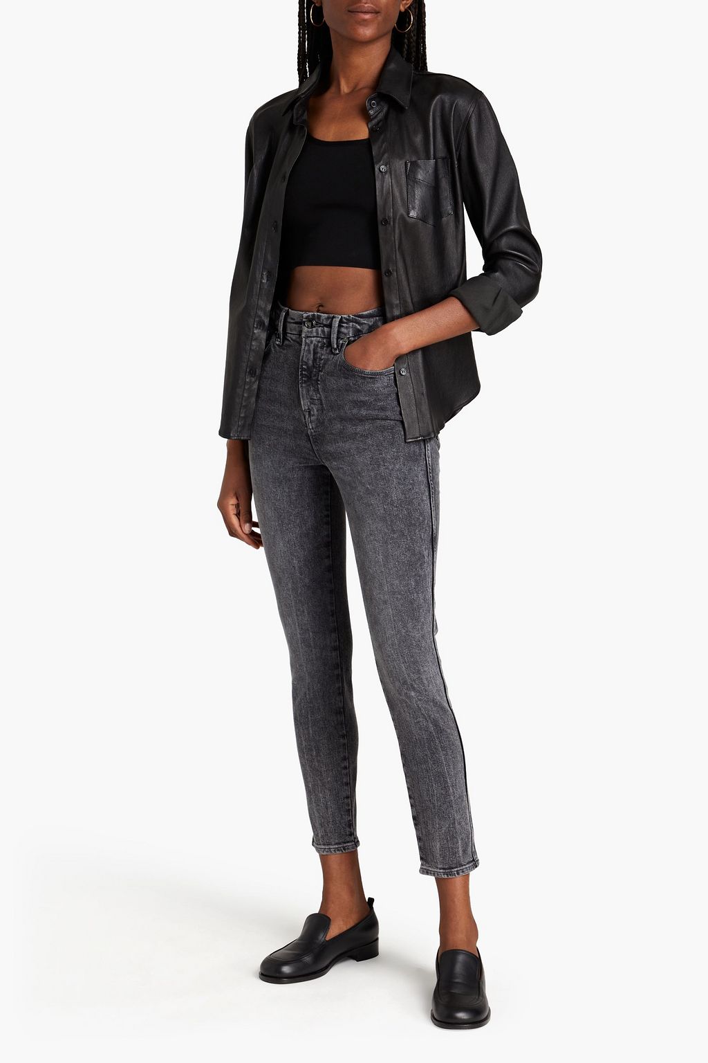 GOOD AMERICAN Good Curve cropped faded high-rise skinny jeans