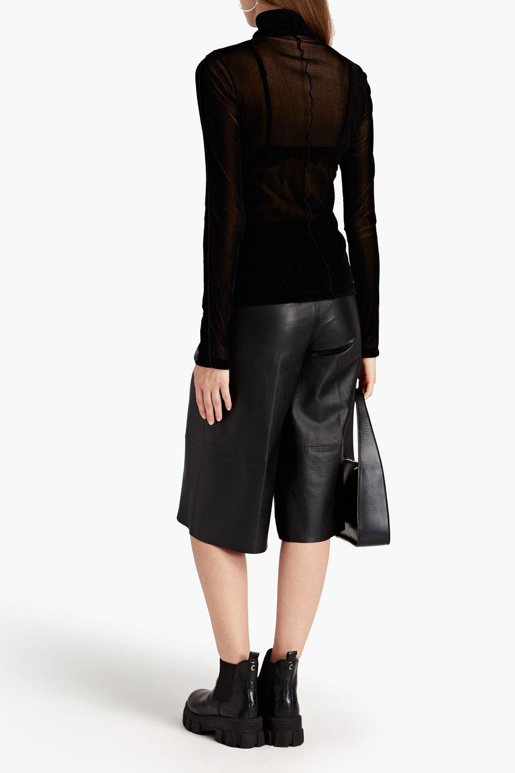 HELMUT LANG Velvet and tulle turtleneck top