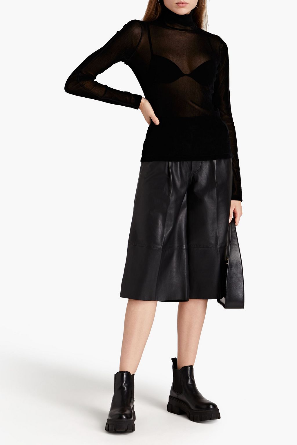 HELMUT LANG Velvet and tulle turtleneck top