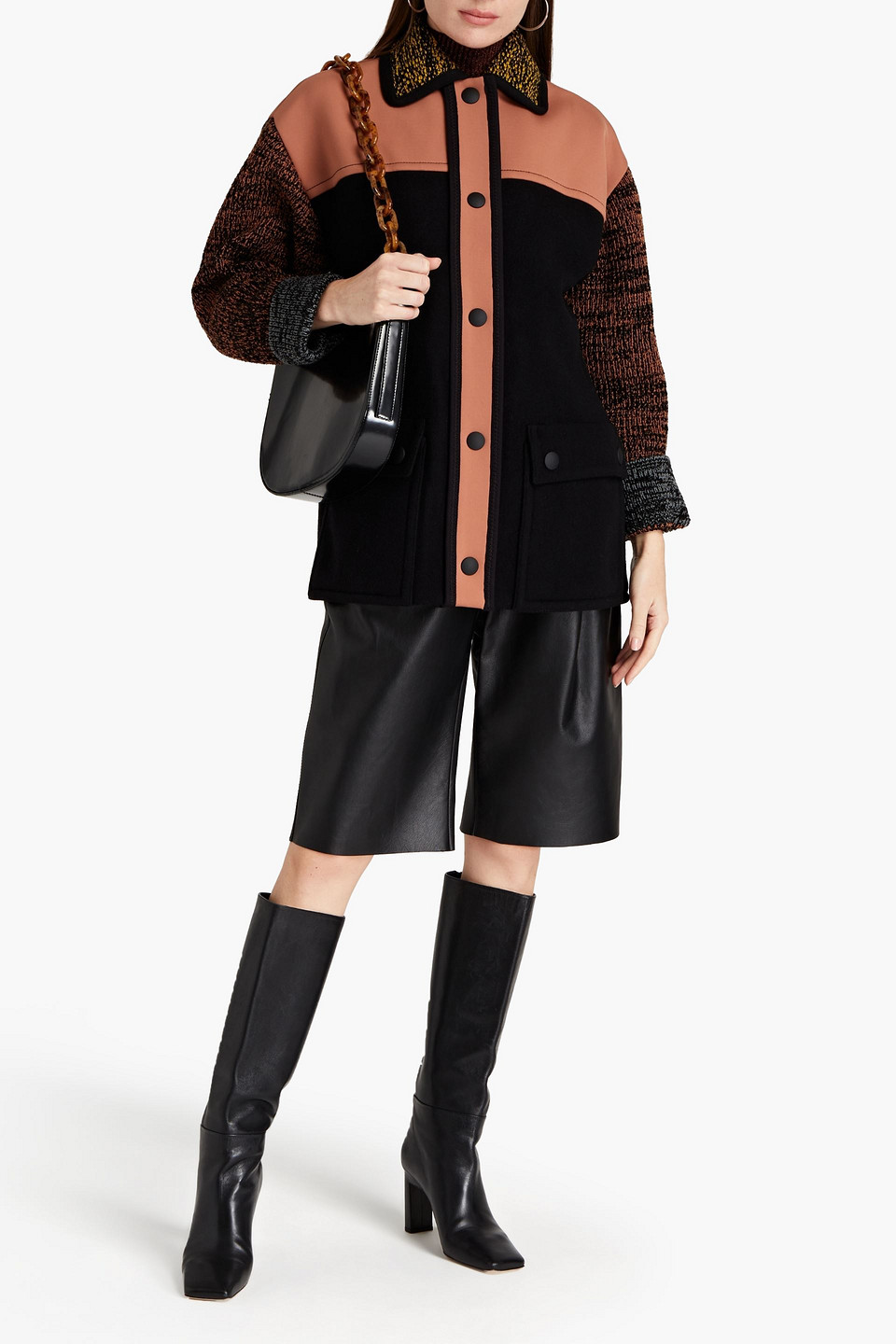 M Missoni Paneled Neoprene And Knitted Hooded Jacket In Black