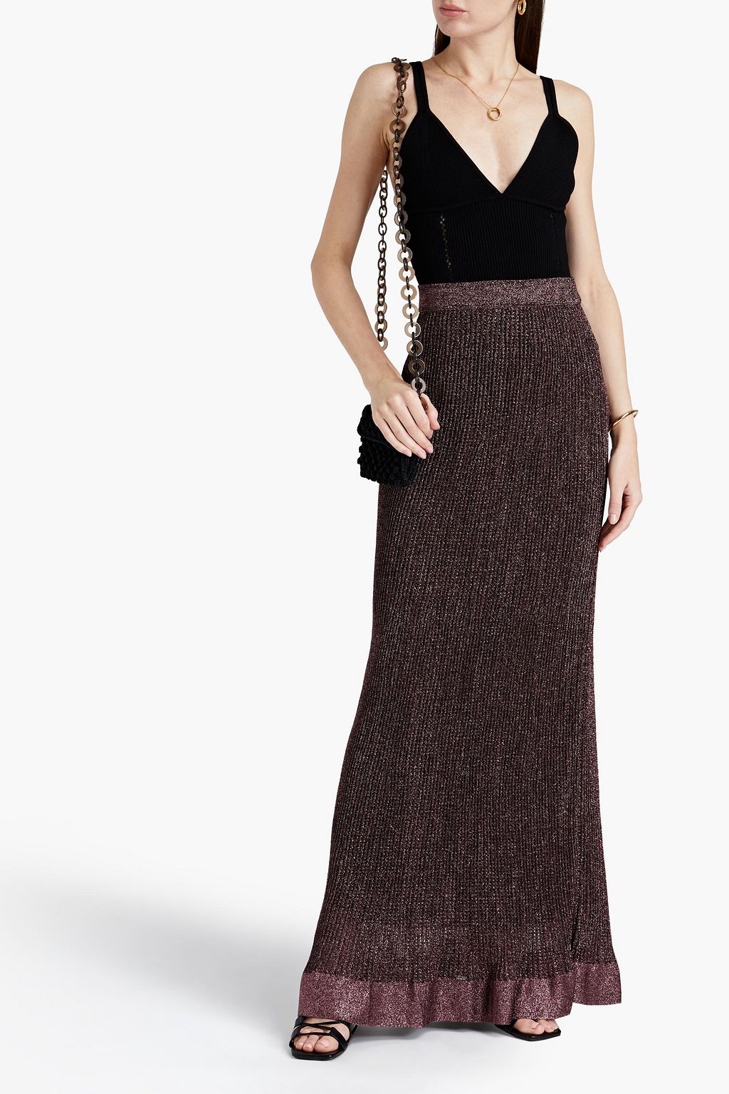 M MISSONI Metallic ribbed-knit maxi skirt