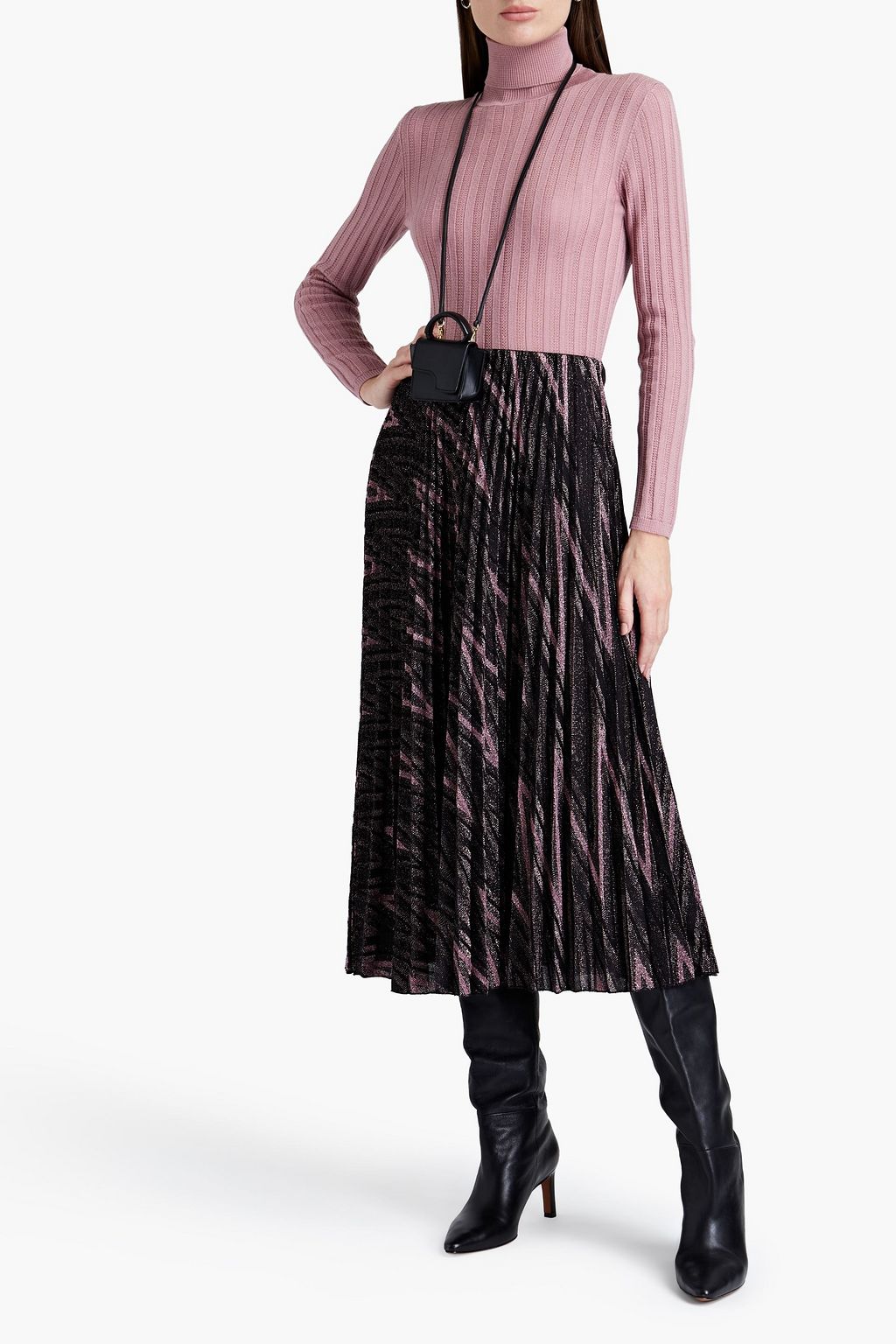 M MISSONI Pleated metallic jacquard-knit midi skirt
