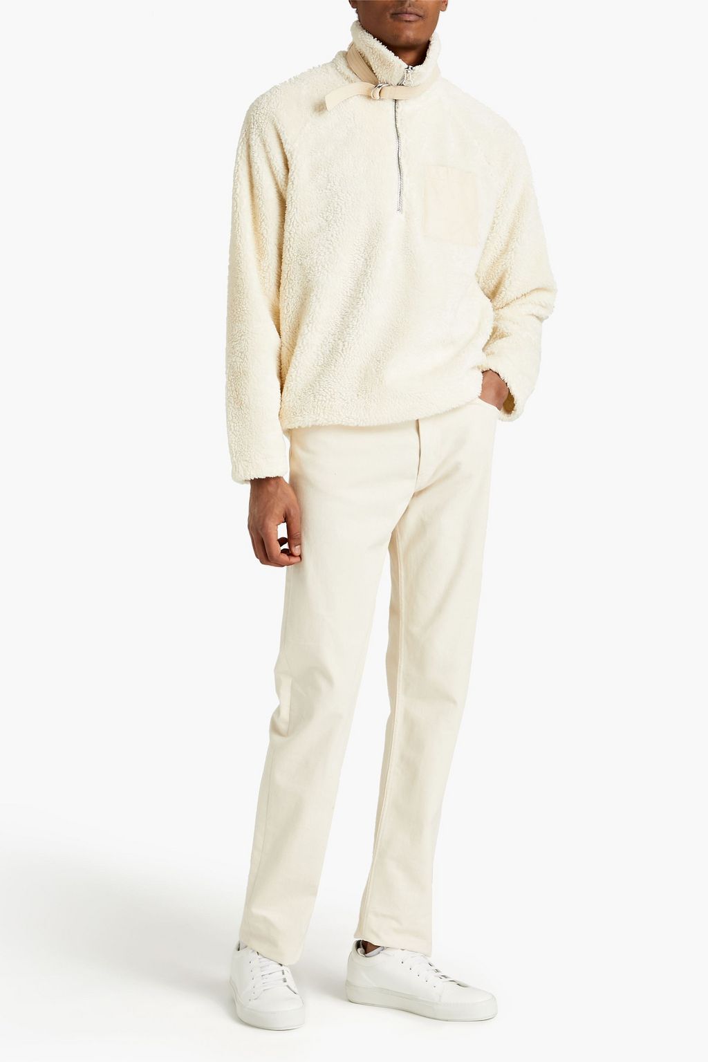 HELMUT LANG Cotton-blend fleece half-zip sweater