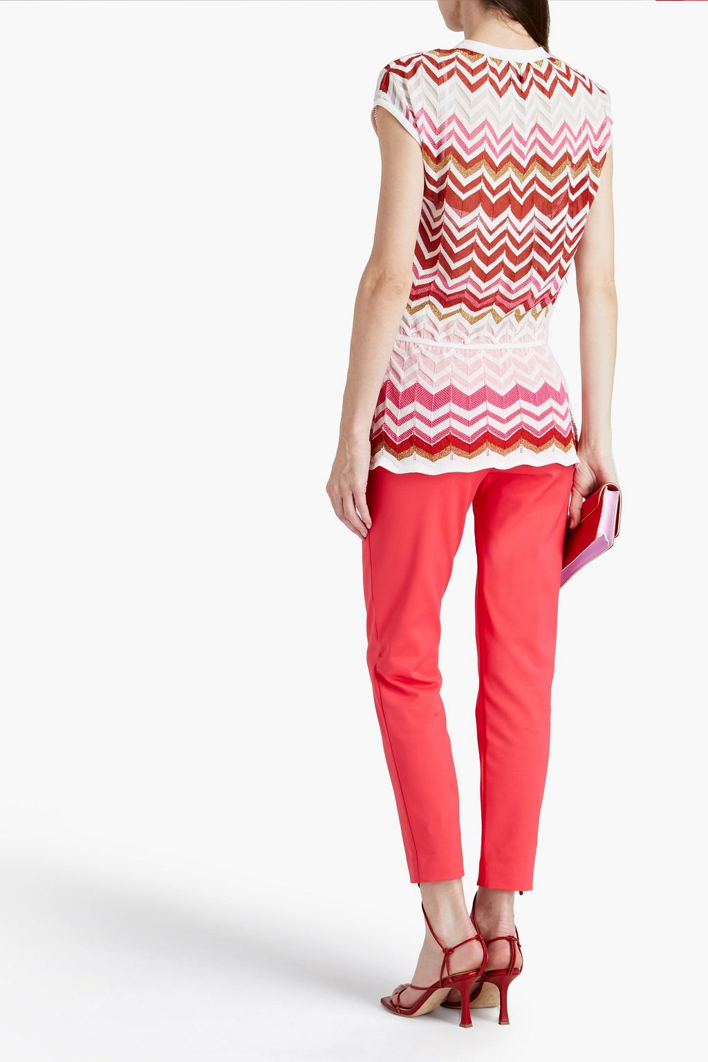 M MISSONI Metallic crochet-knit cotton-blend peplum top