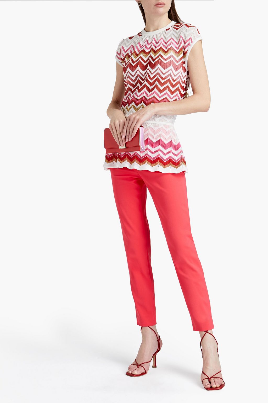 M MISSONI Metallic crochet-knit cotton-blend peplum top