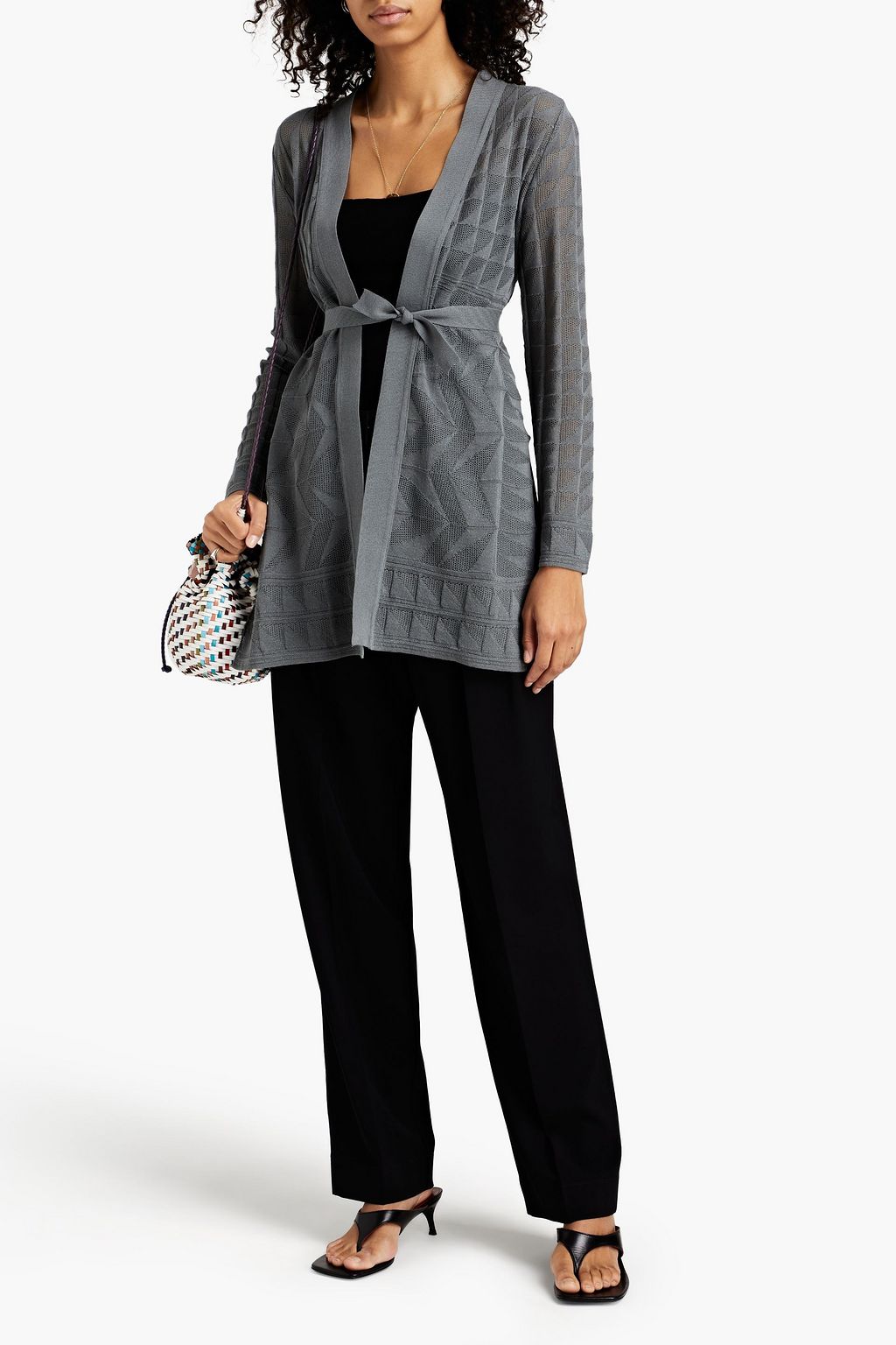 M MISSONI Lace-up crochet-knit cotton-blend wrap cardigan