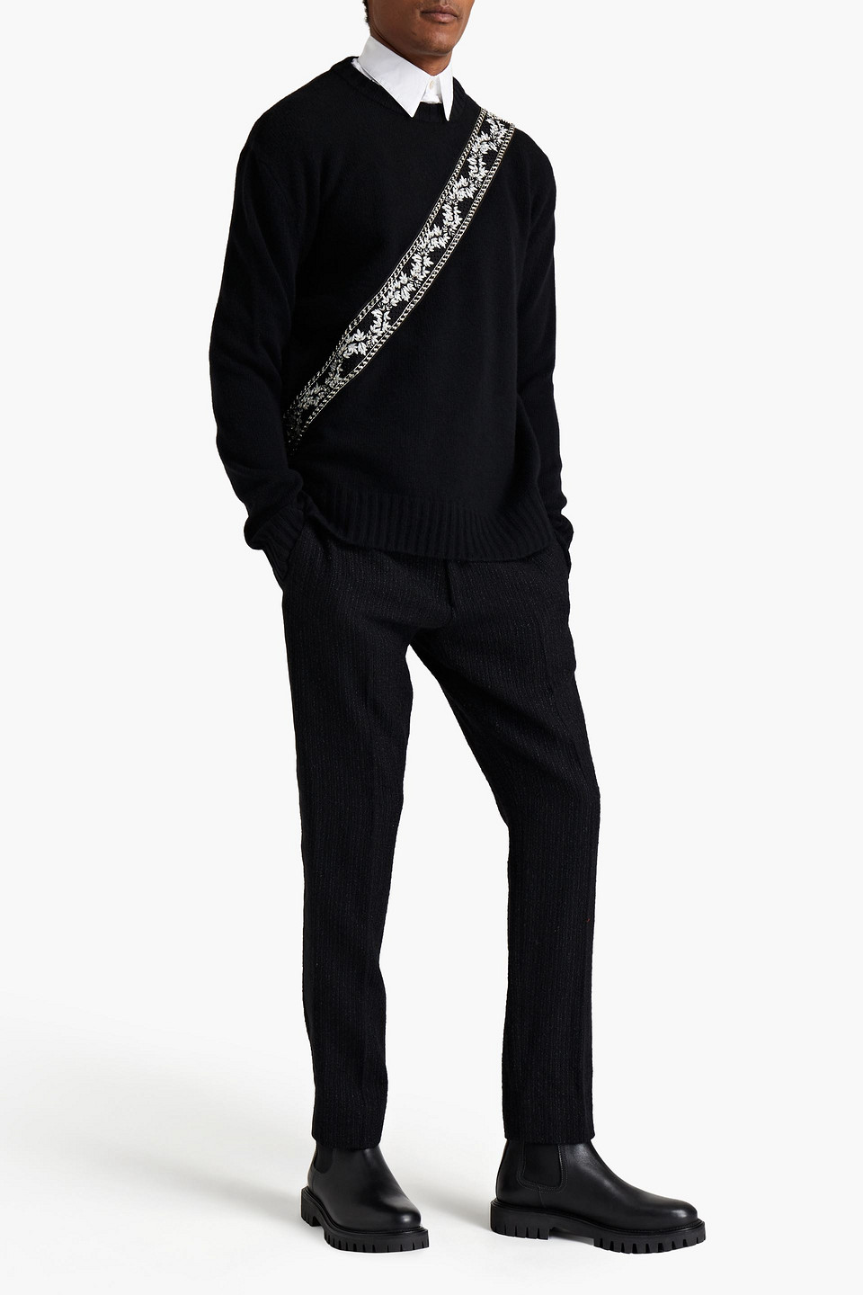 Amiri Man Embellished Wool And Cashmere-blend Jumper In Black