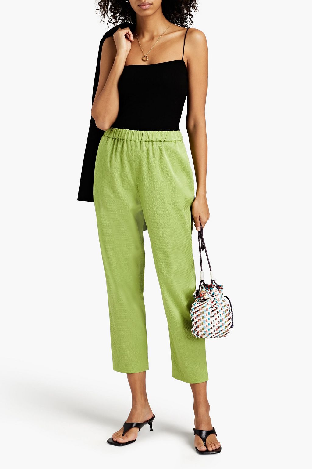 M MISSONI Cropped cotton-blend satin-crepe tapered pants