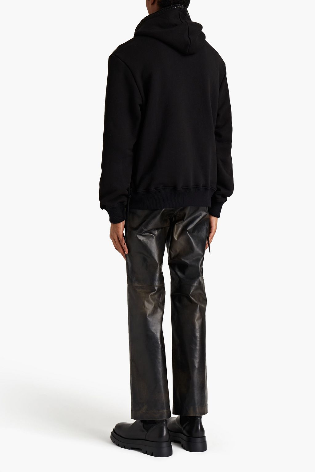 AMIRI Leather-trimmed French cotton-terry hoodie