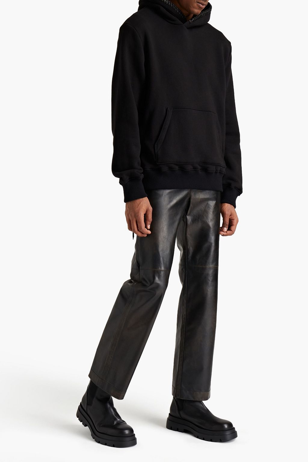 AMIRI Leather-trimmed French cotton-terry hoodie