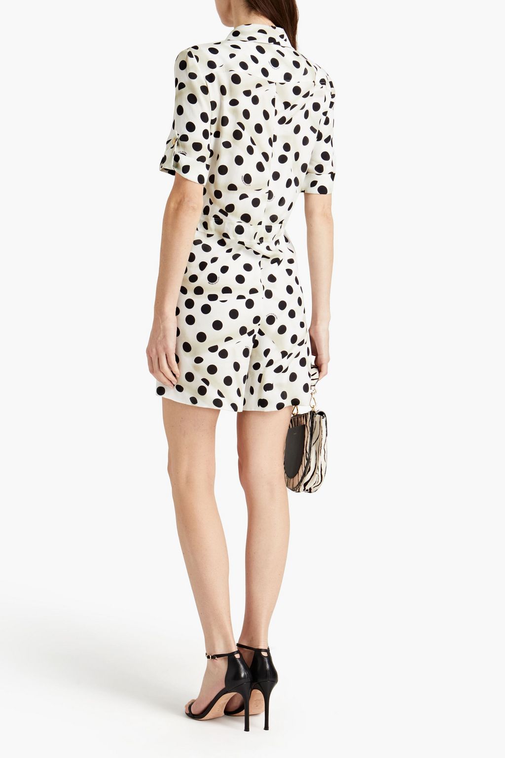 BOUTIQUE MOSCHINO Belted pleated printed satin-crepe playsuit