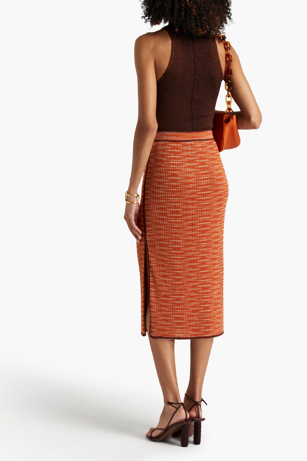 M MISSONI Mélange ribbed-knit lamé midi skirt