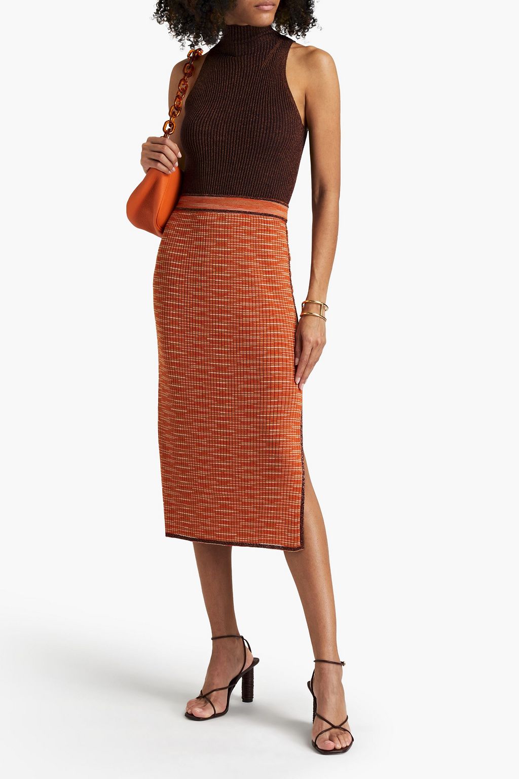 M MISSONI Mélange ribbed-knit lamé midi skirt