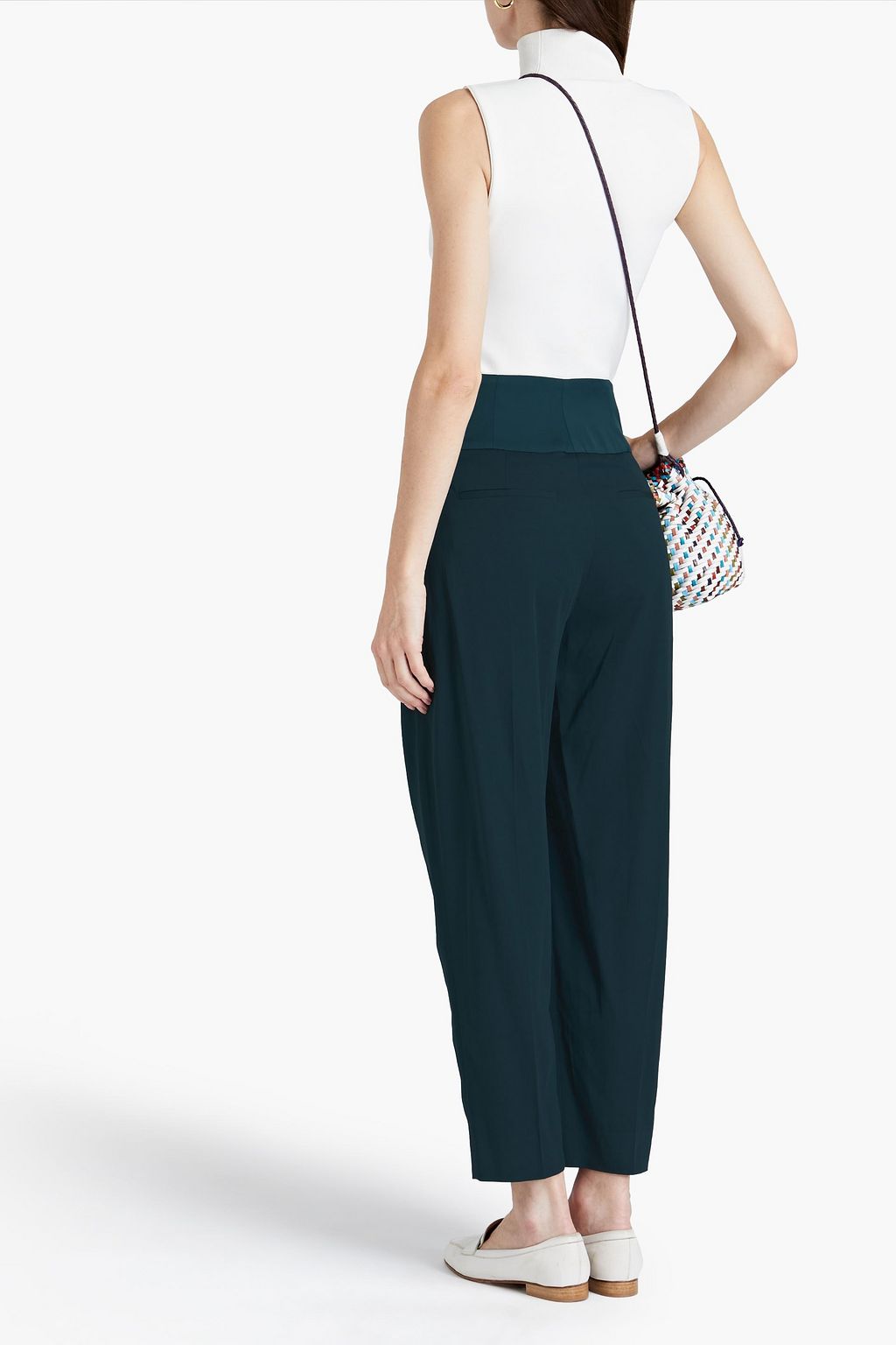 M MISSONI Cropped satin crepe-paneled cady tapered pants