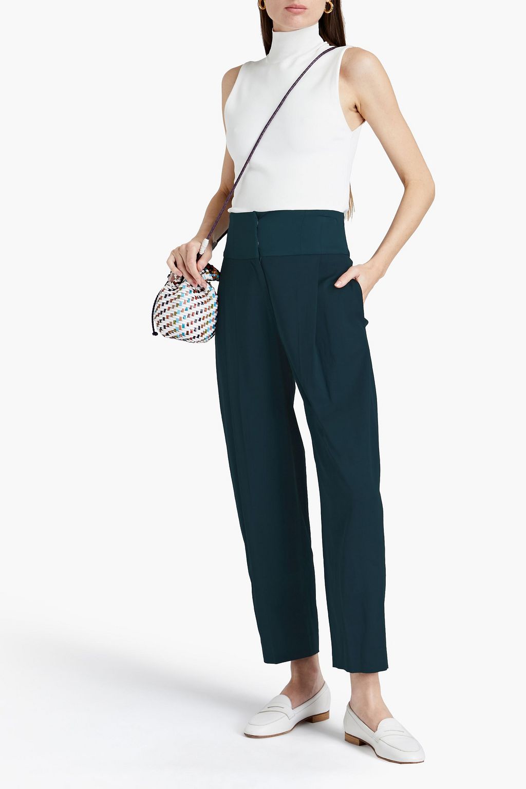 M MISSONI Cropped satin crepe-paneled cady tapered pants