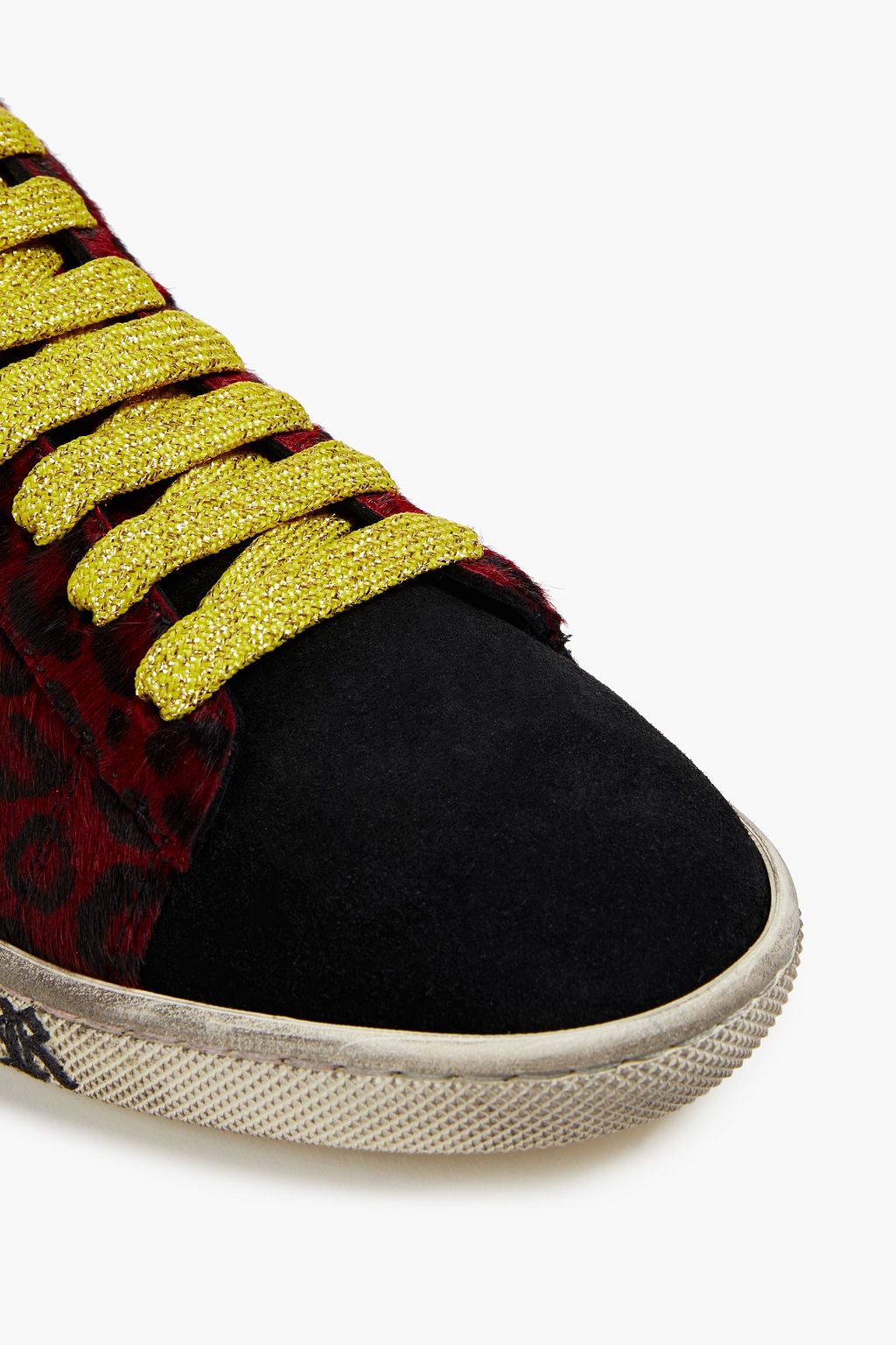 AMIRI Live Forever glittered printed suede and calf hair sneakers