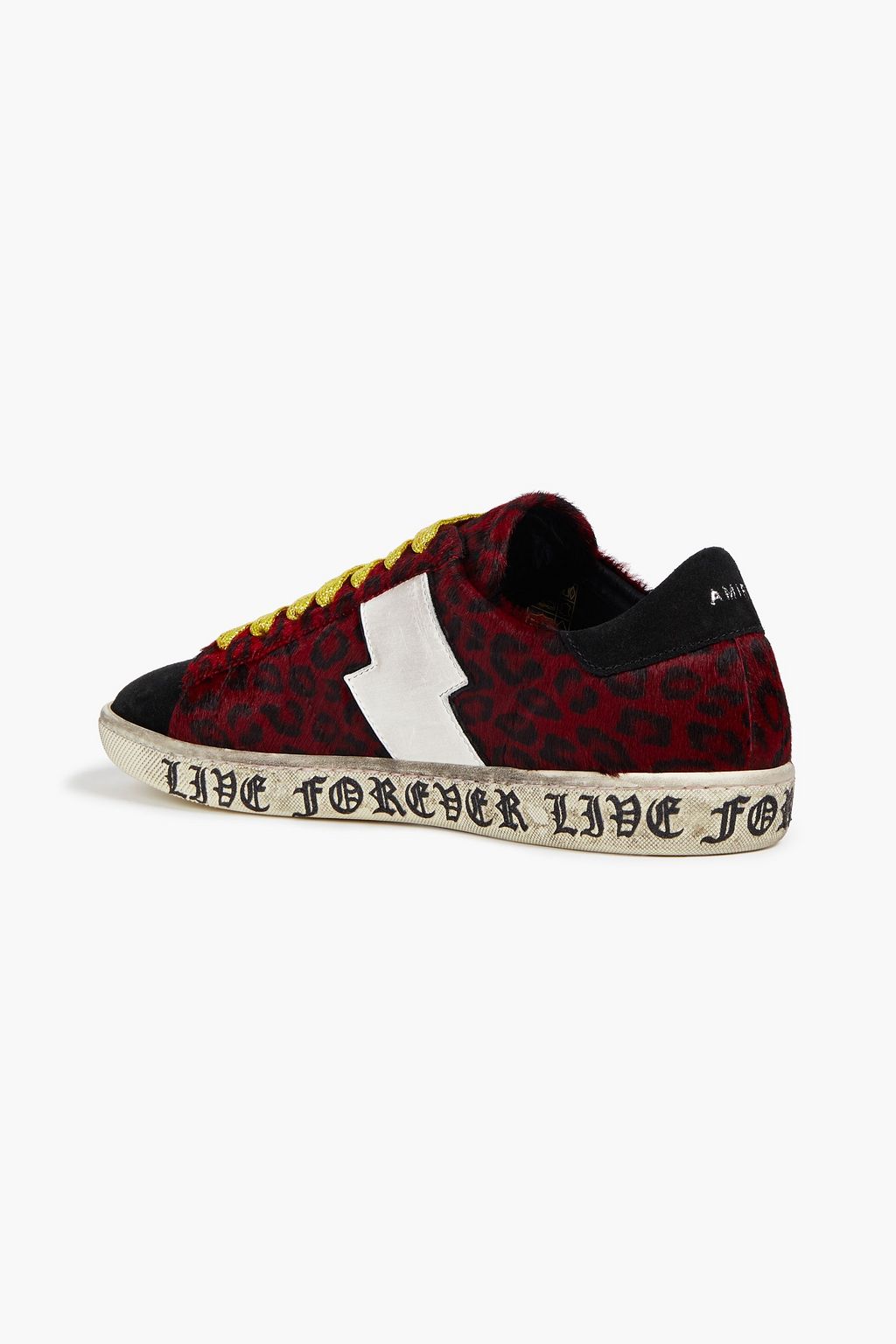 AMIRI Live Forever glittered printed suede and calf hair sneakers