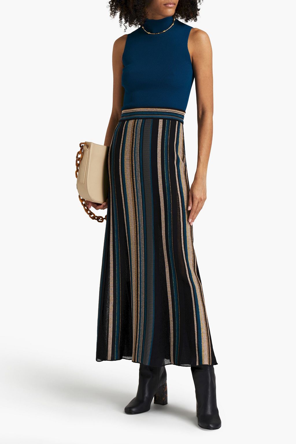 M MISSONI Crochet-trimmed metallic jacquard-knit maxi skirt