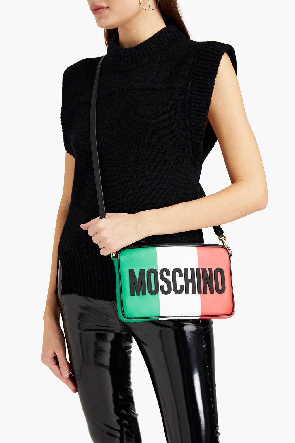 MOSCHINO Schultertasche aus Leder in Colour-Block-Optik mit Print