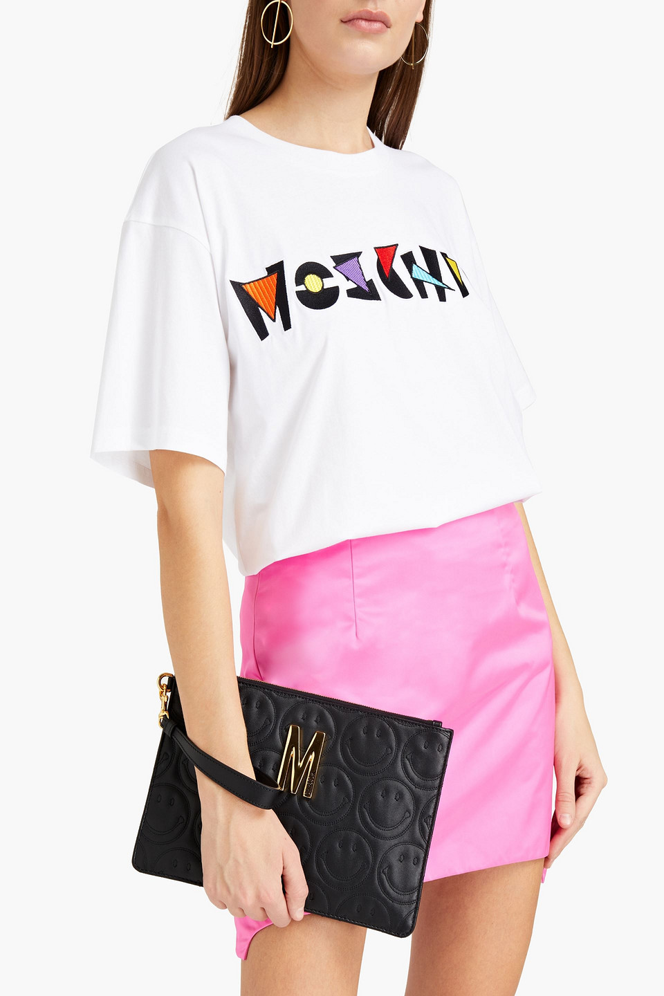 Moschino Quilted Leather Clutch In Black
