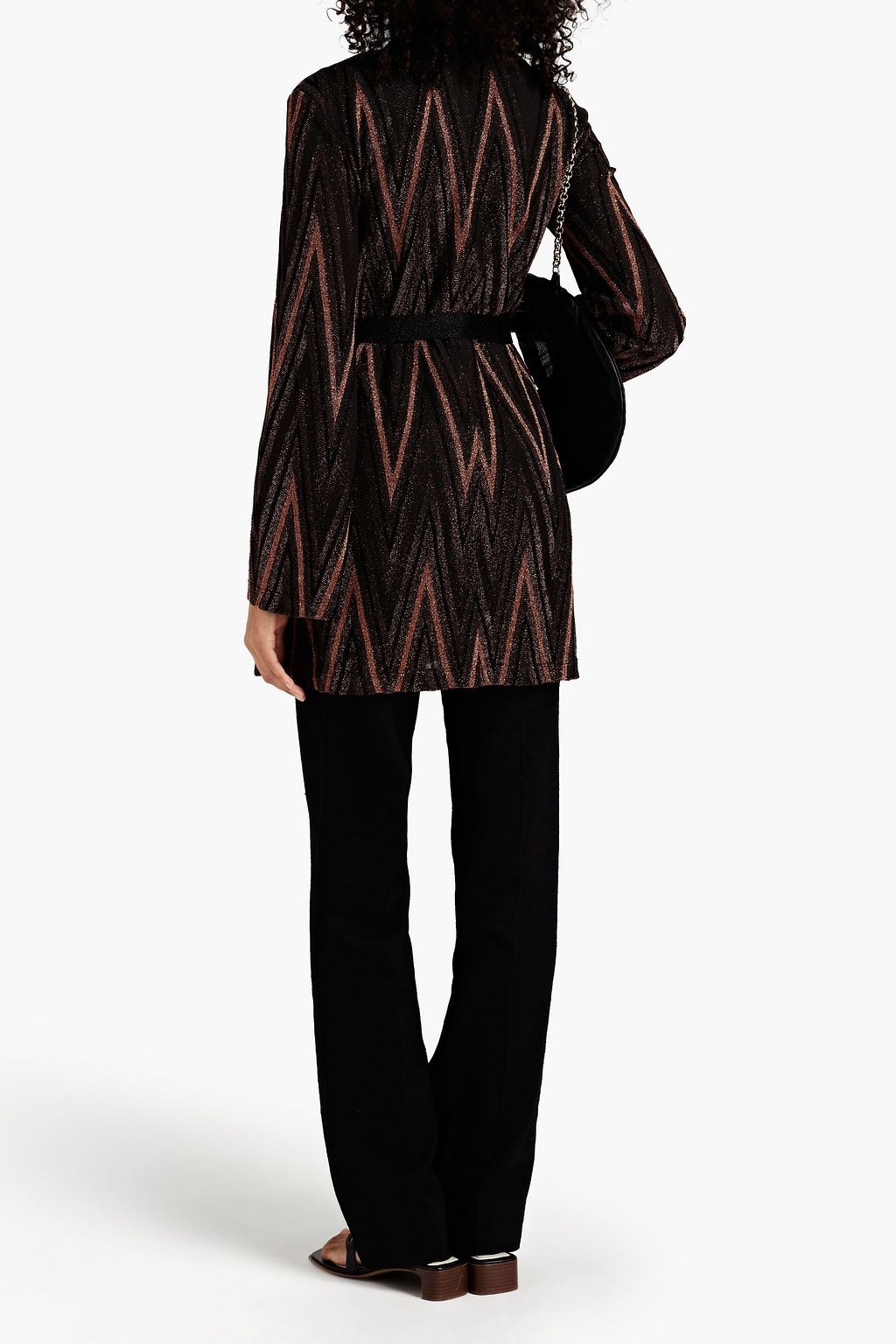 M MISSONI سترة من نسيج محبوك بنمط جاكار بلون ميتاليك ومزودة بحزام