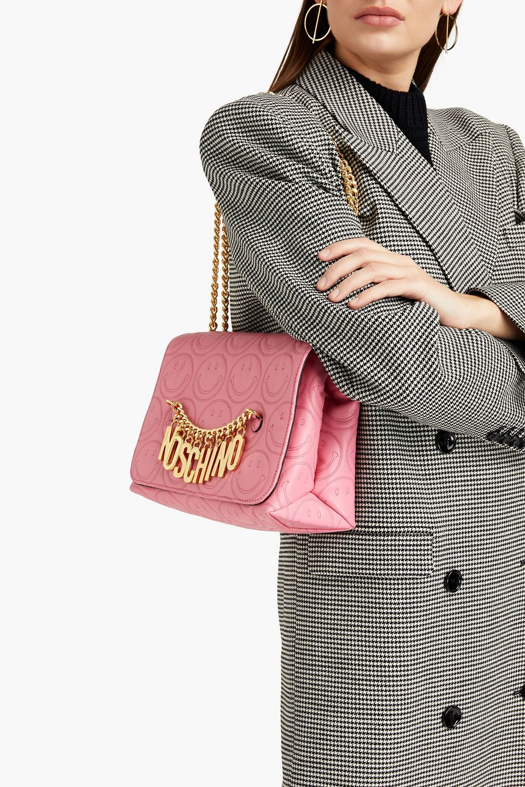 MOSCHINO Schultertasche aus gestepptem Leder mit Verzierung