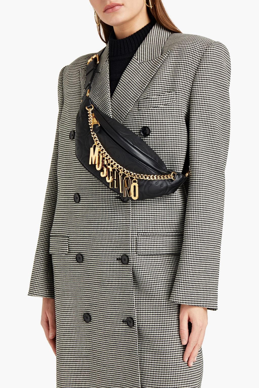MOSCHINO Gürteltasche aus gestepptem Leder mit Verzierung