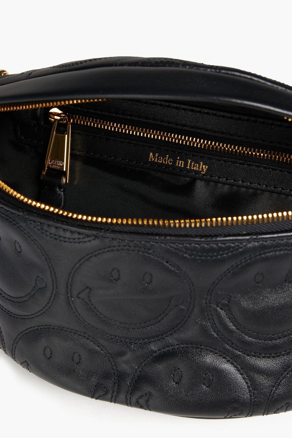 MOSCHINO Gürteltasche aus gestepptem Leder mit Verzierung