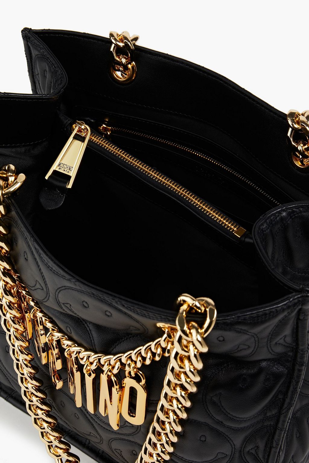MOSCHINO Embellished quilted leather shoulder bag THE