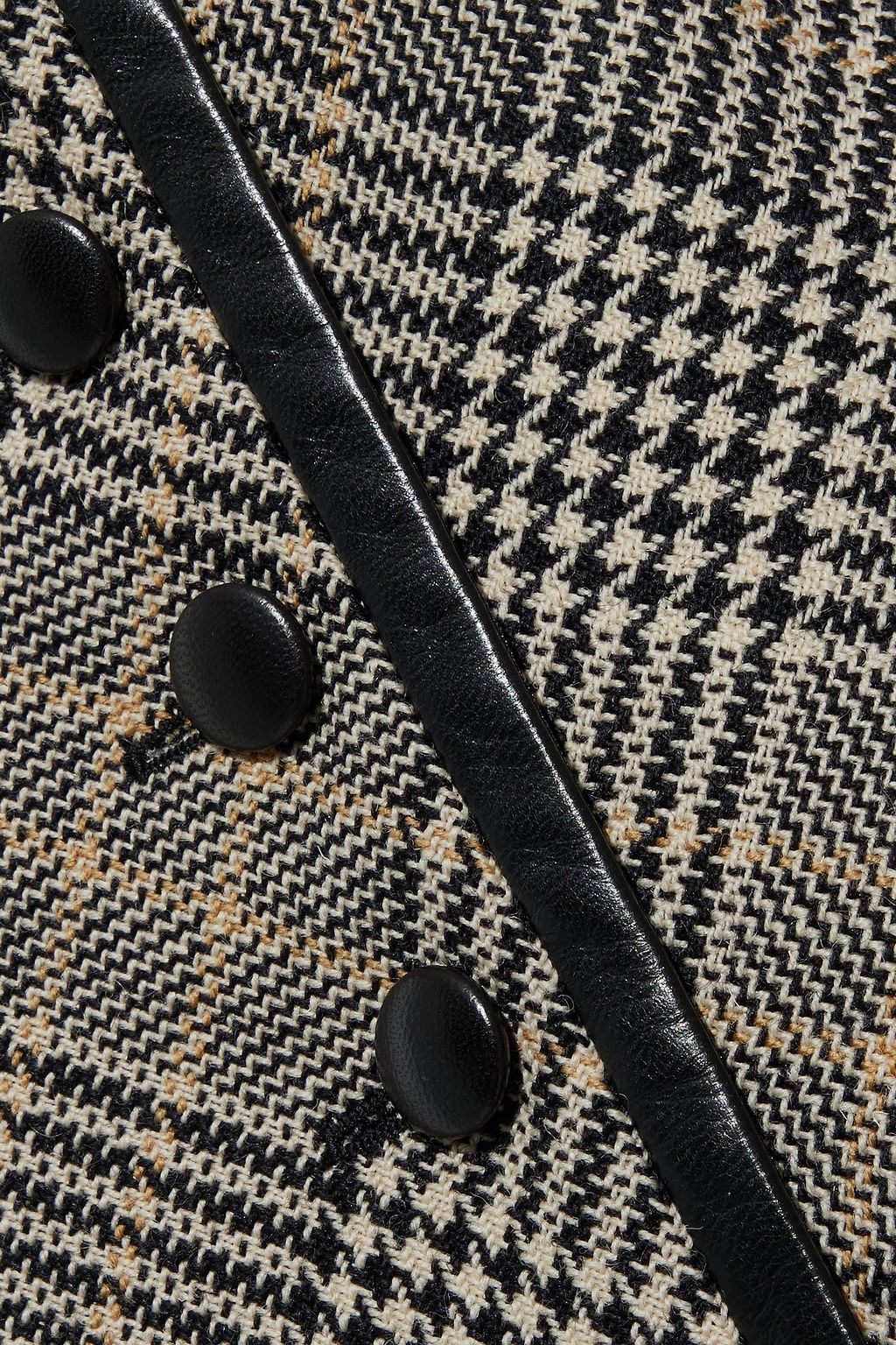 SAINT LAURENT Leather-trimmed Prince of Wales checked wool wrap skirt