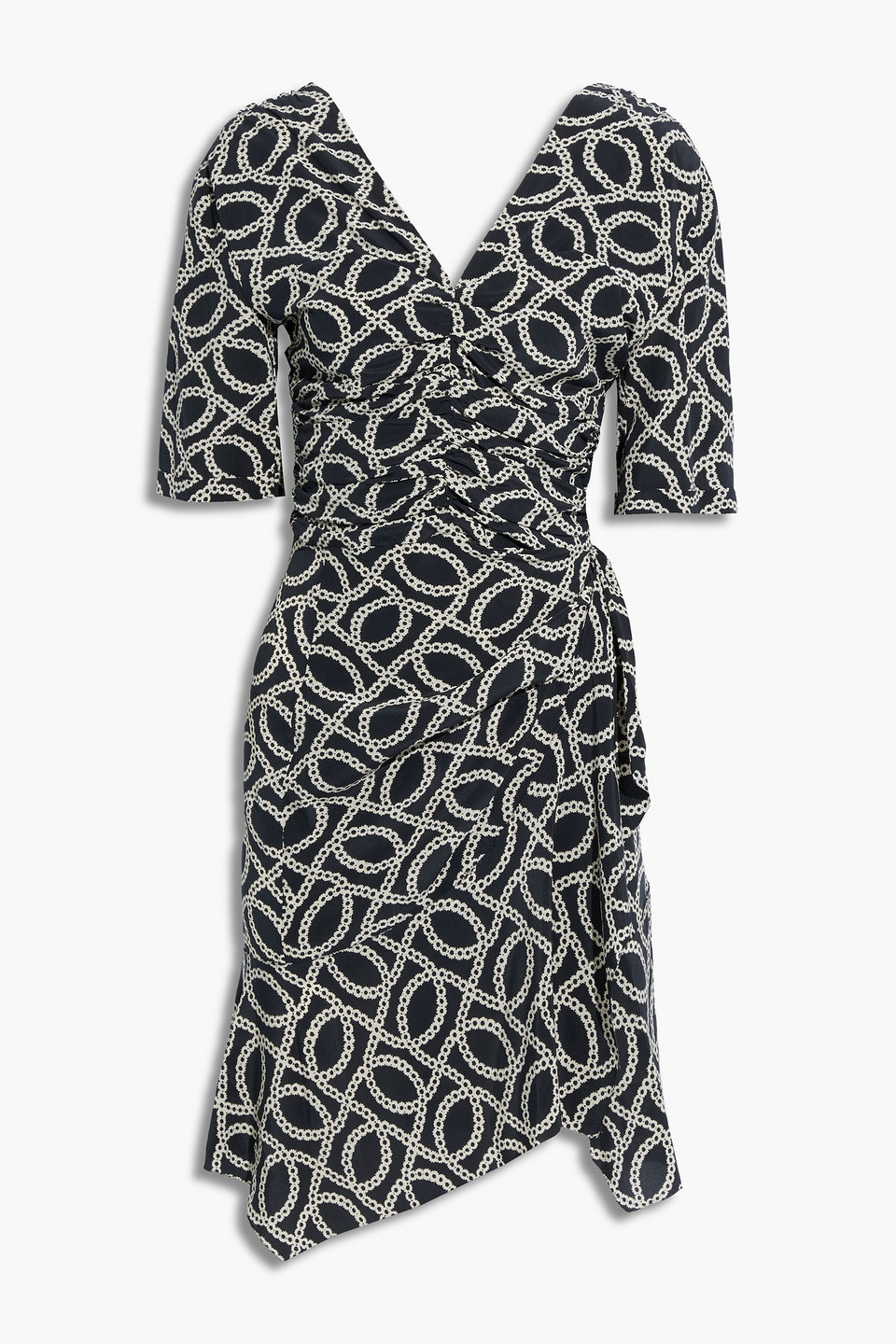 Arodie wrap-effect ruched printed silk-blend crepe mini dress