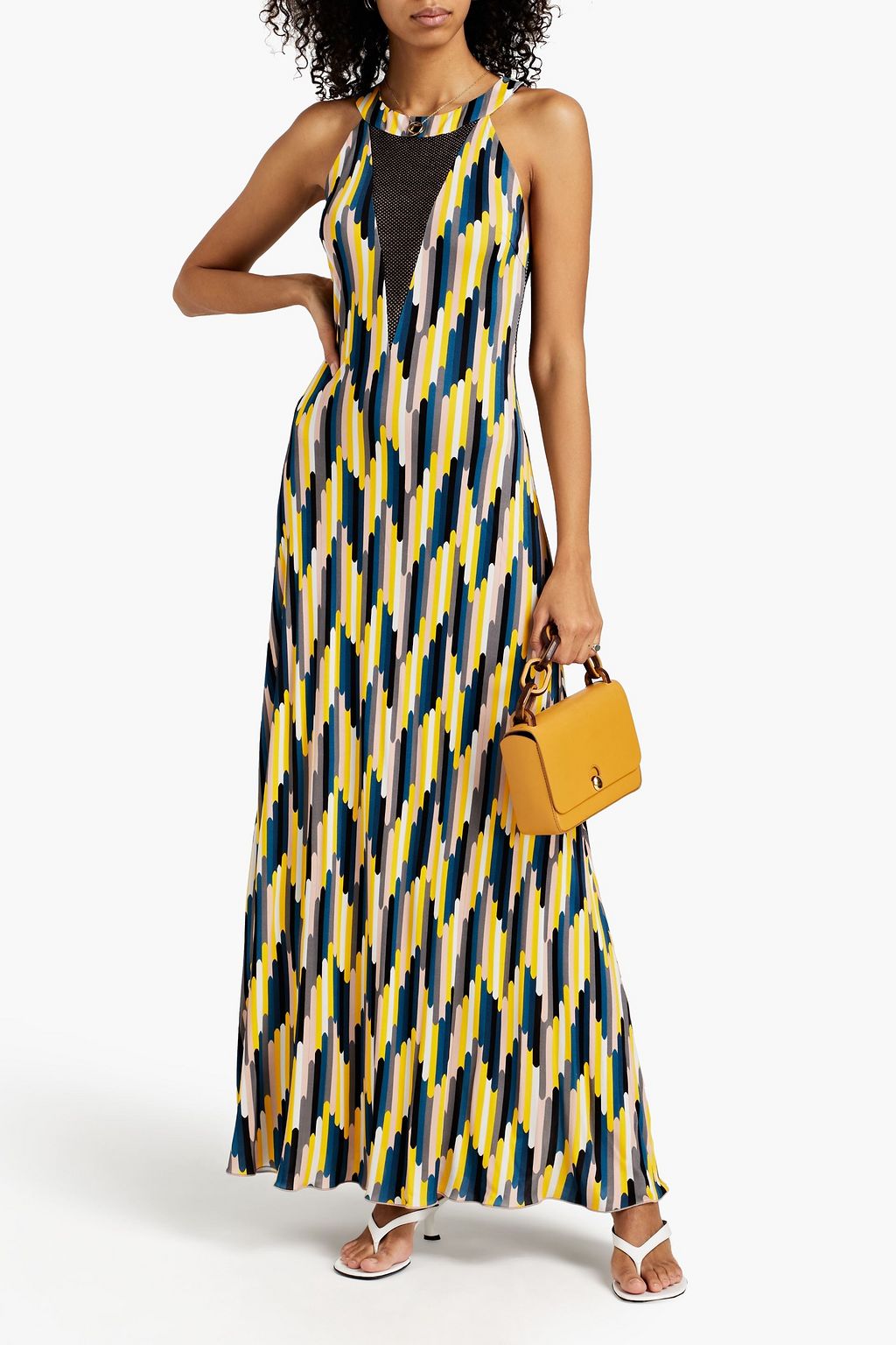 M MISSONI Crochet-paneled printed jersey maxi dress