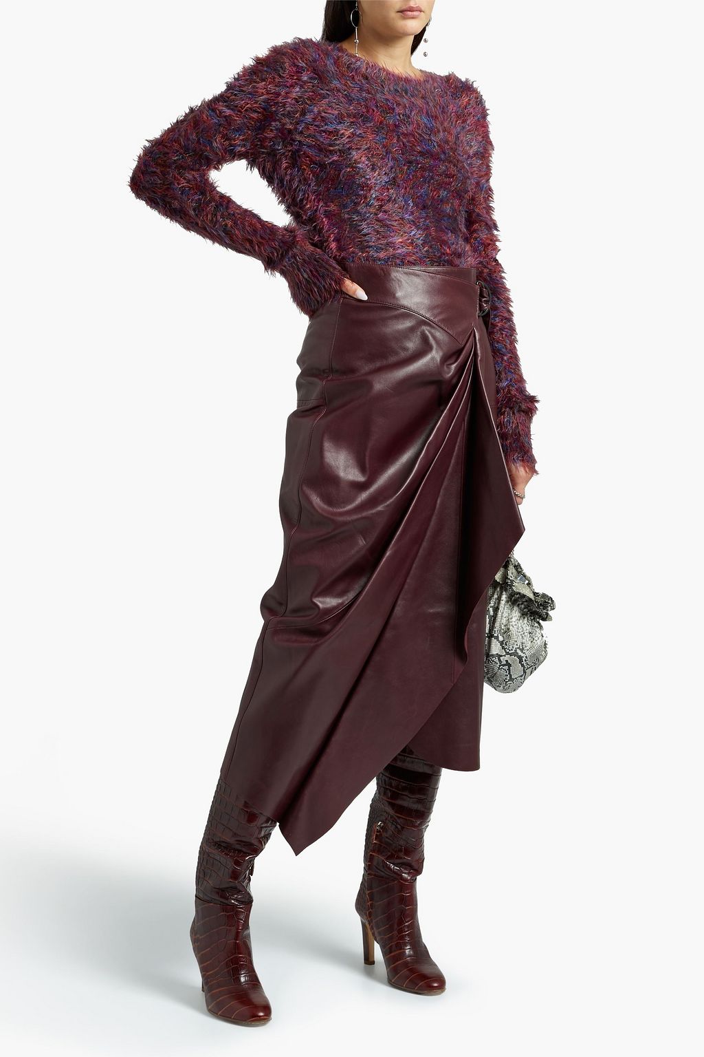 ISABEL MARANT Fiova wrap-effect leather midi skirt