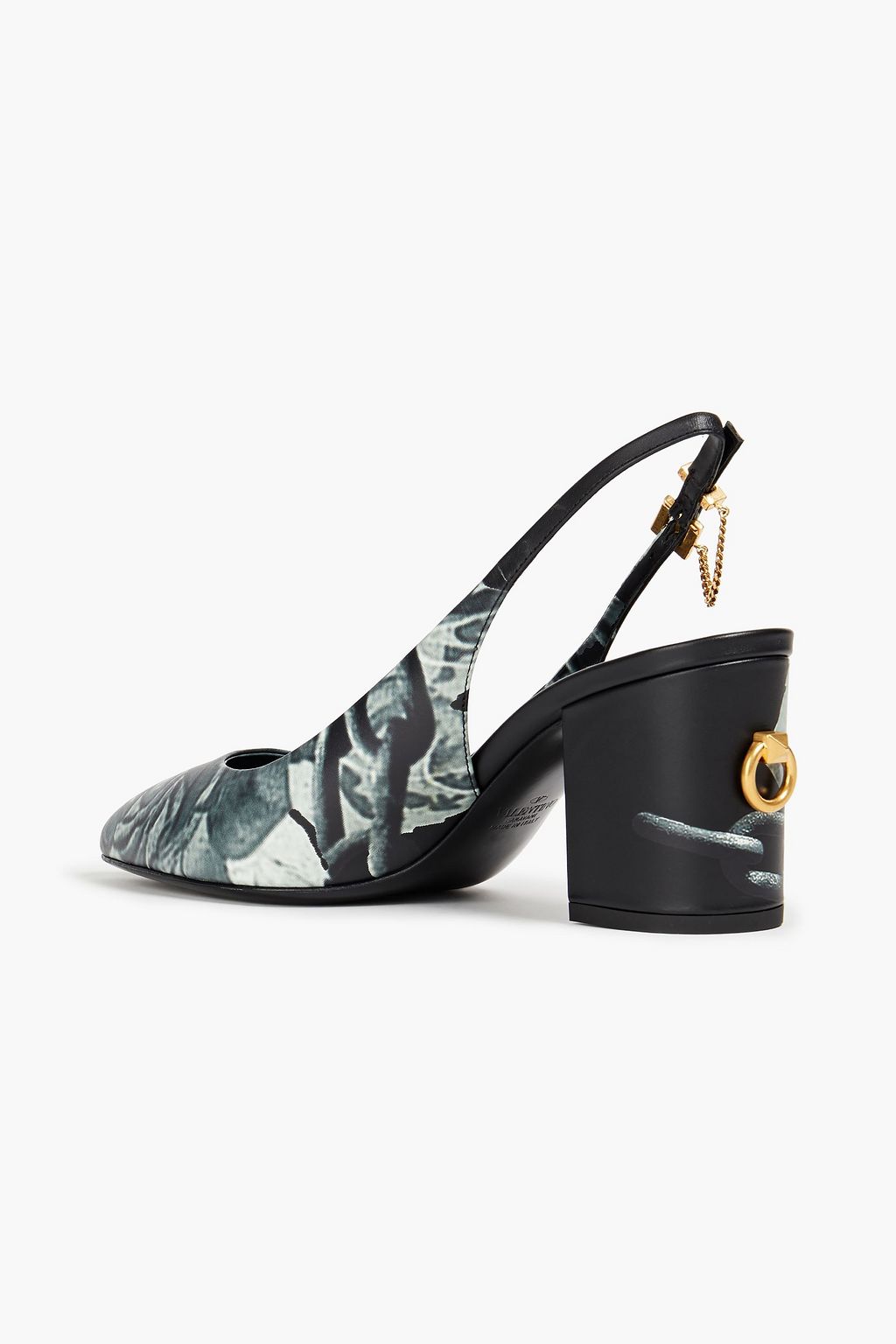 VALENTINO GARAVANI Embellished printed leather slingback pumps