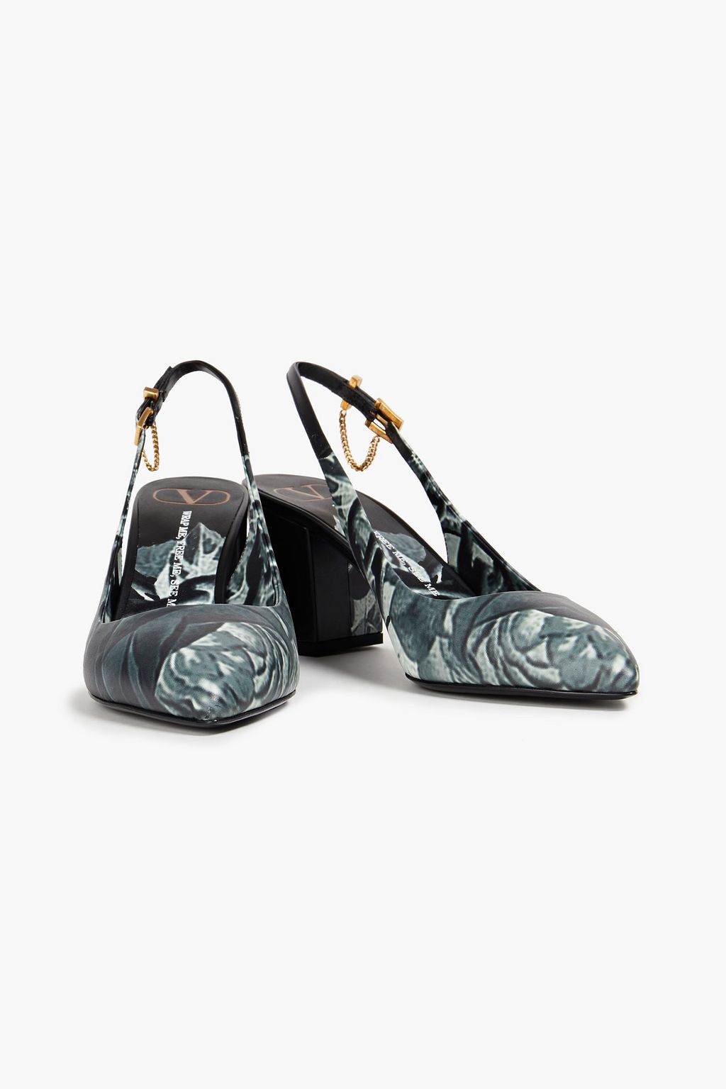 VALENTINO GARAVANI Embellished printed leather slingback pumps
